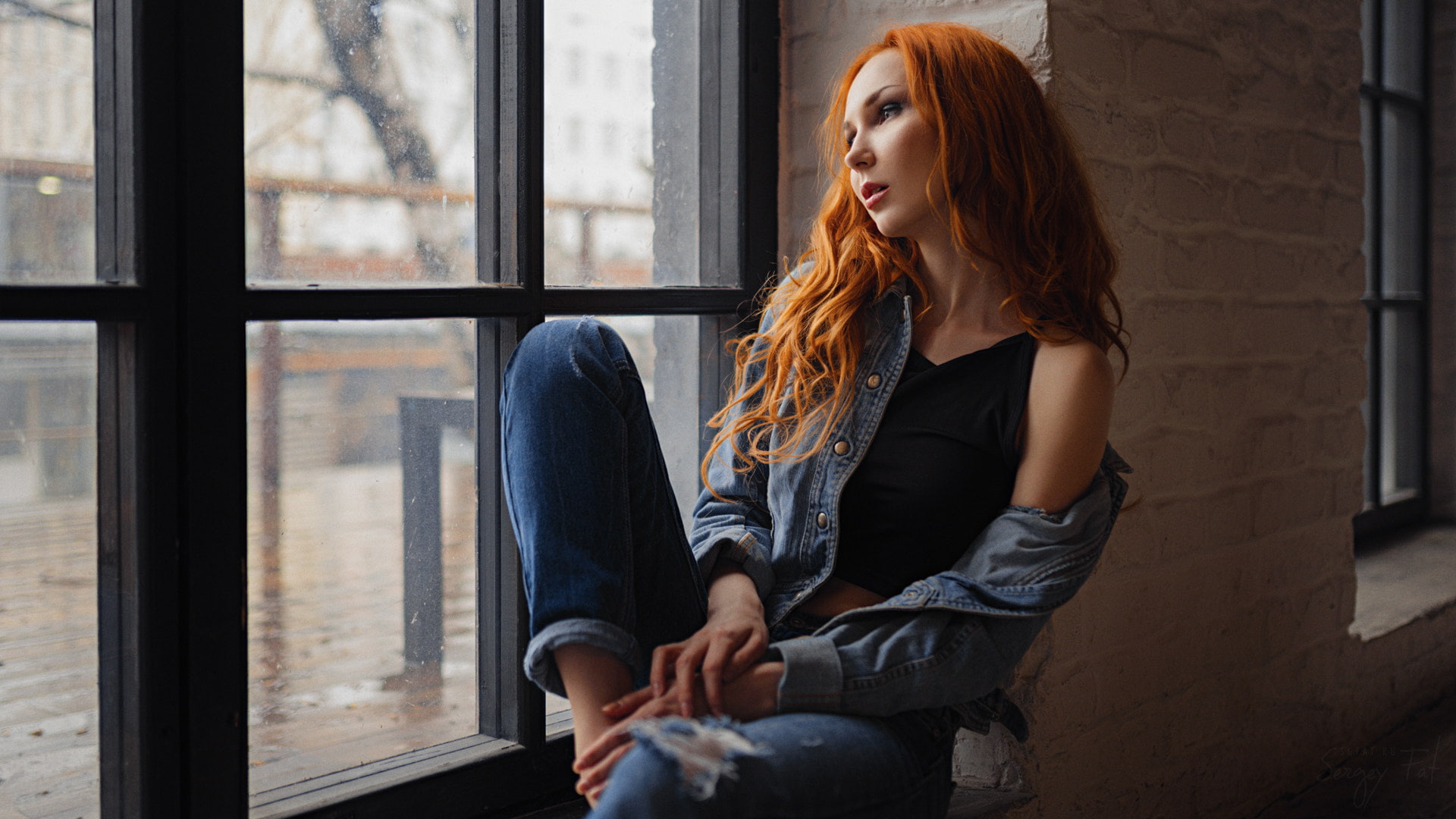 women, window, Sergey Fat, 500px, model, redhead, 1080P, HD Wallpaper