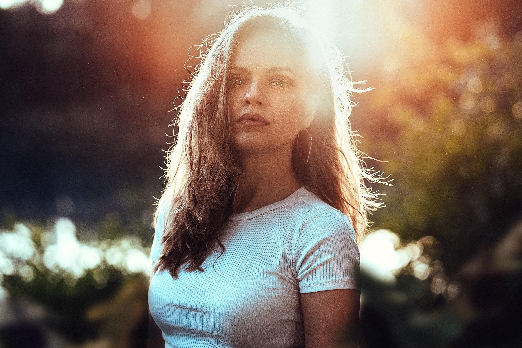 bokeh, beautiful people, adult, brunette, nature, women, one person, Anatoli Oskin, teenager, young adult, portrait, lens flare, beauty, sunlight, hairstyle, HD Wallpaper