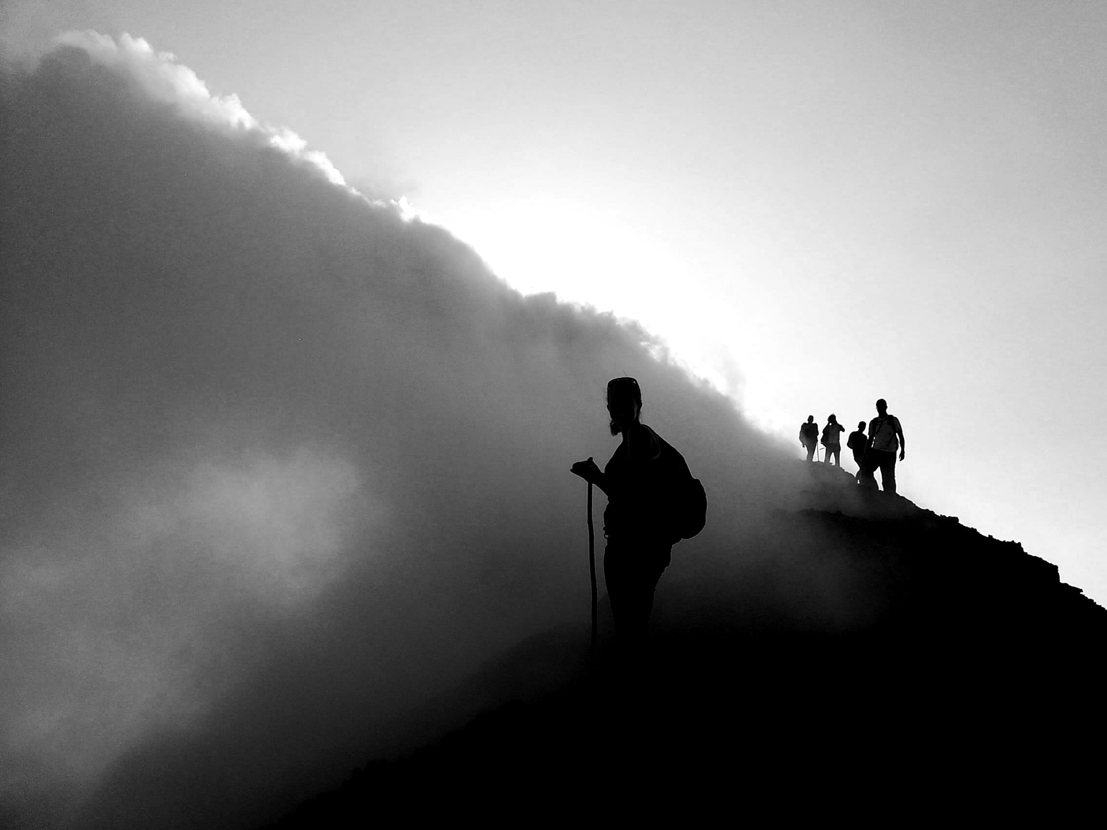 formation, people, crater, eruption, men, group of people, steam, mountain, nature, clouds, volcano, leisure activity, pacaya, erupting, smoke - physical structure, HD Wallpaper