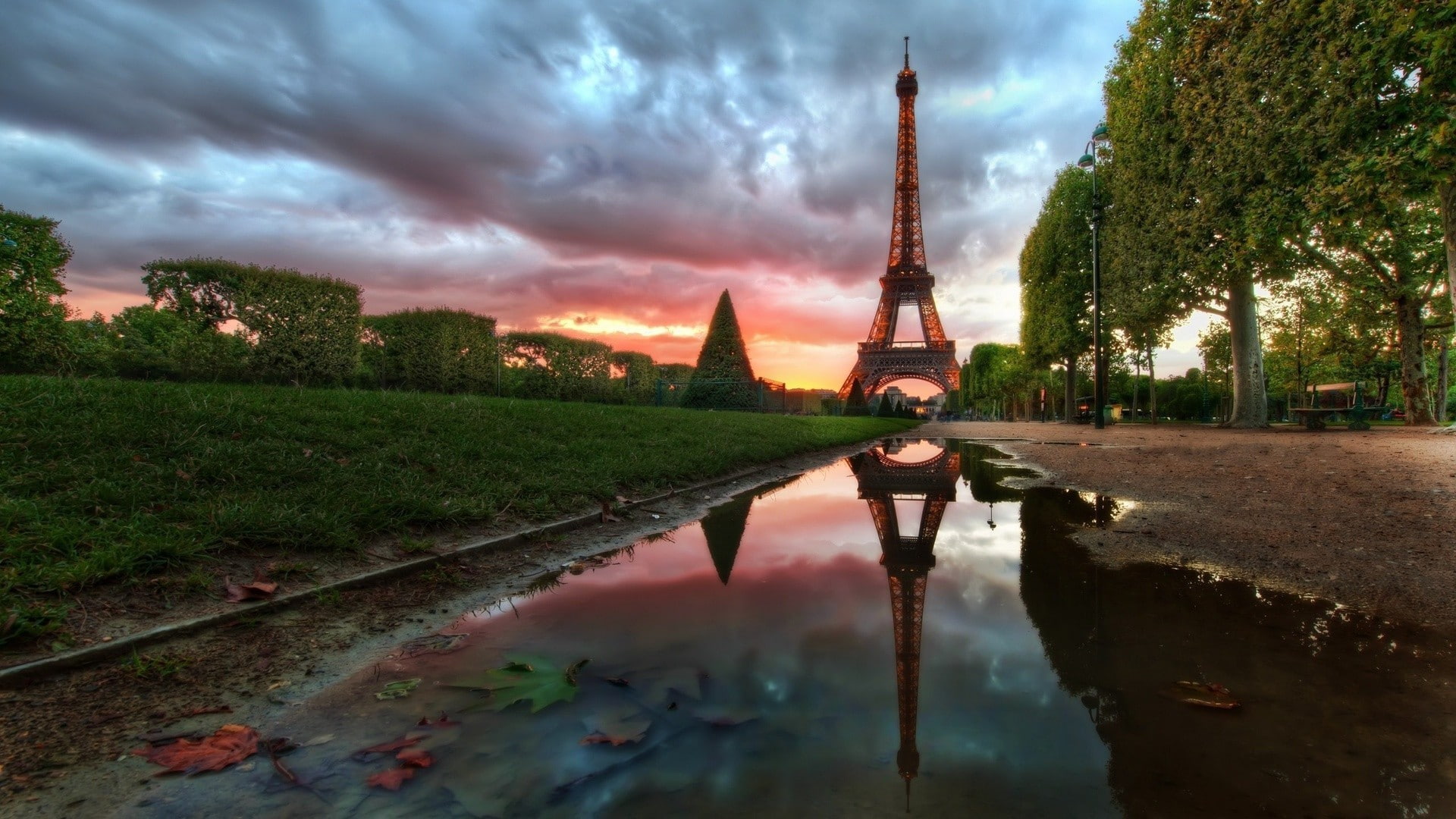 1080P, plant, Paris, sky, architecture, tourism, tall - high, sun rays, building exterior, reflection, city, outdoors, tree, water, cloud - sky, no people, HD Wallpaper