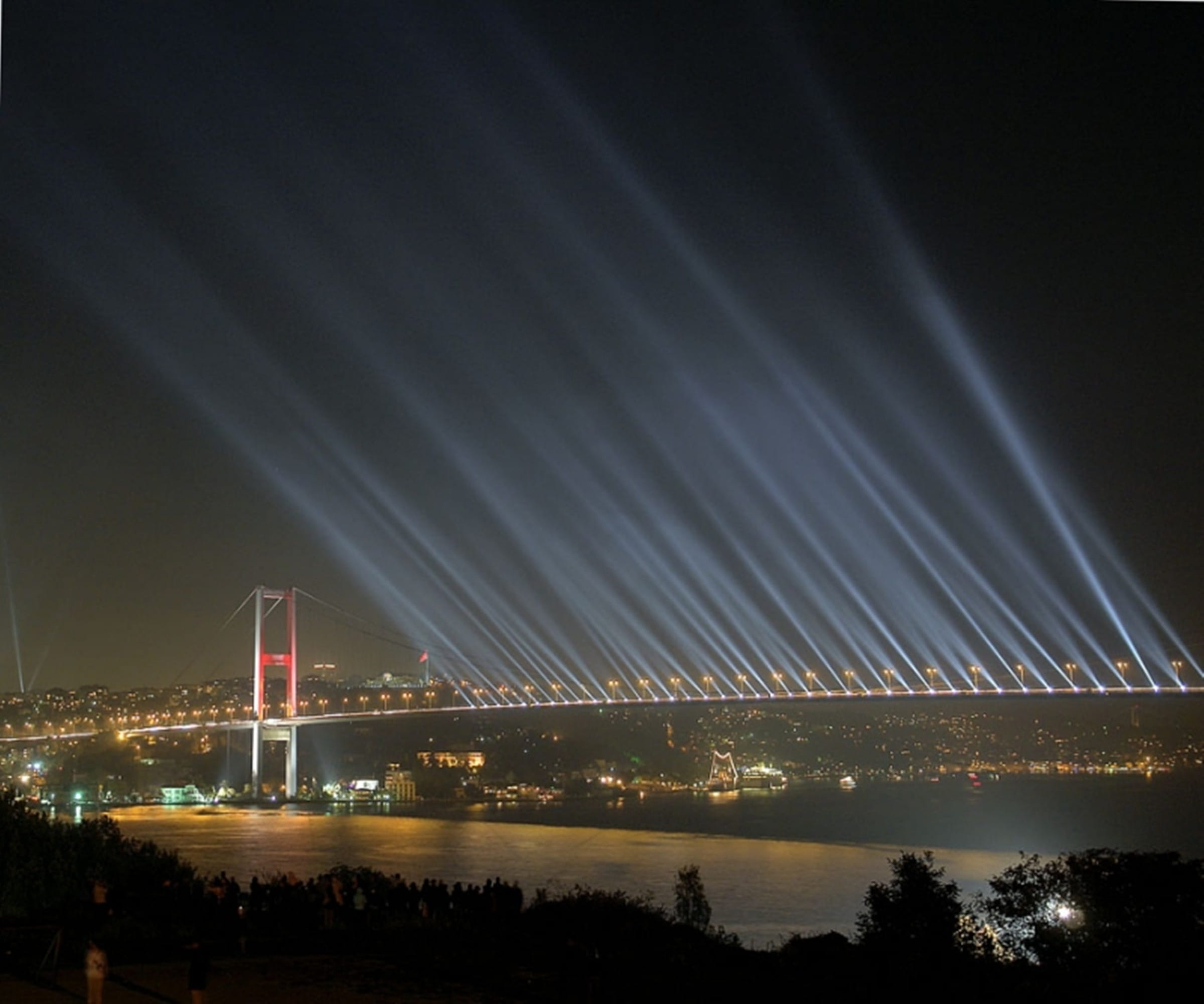 star - space, suspension Bridge, building exterior, famous Place, architecture, cityscape, city, Night, water, no people, connection, 1080P, nature, night, HD Wallpaper