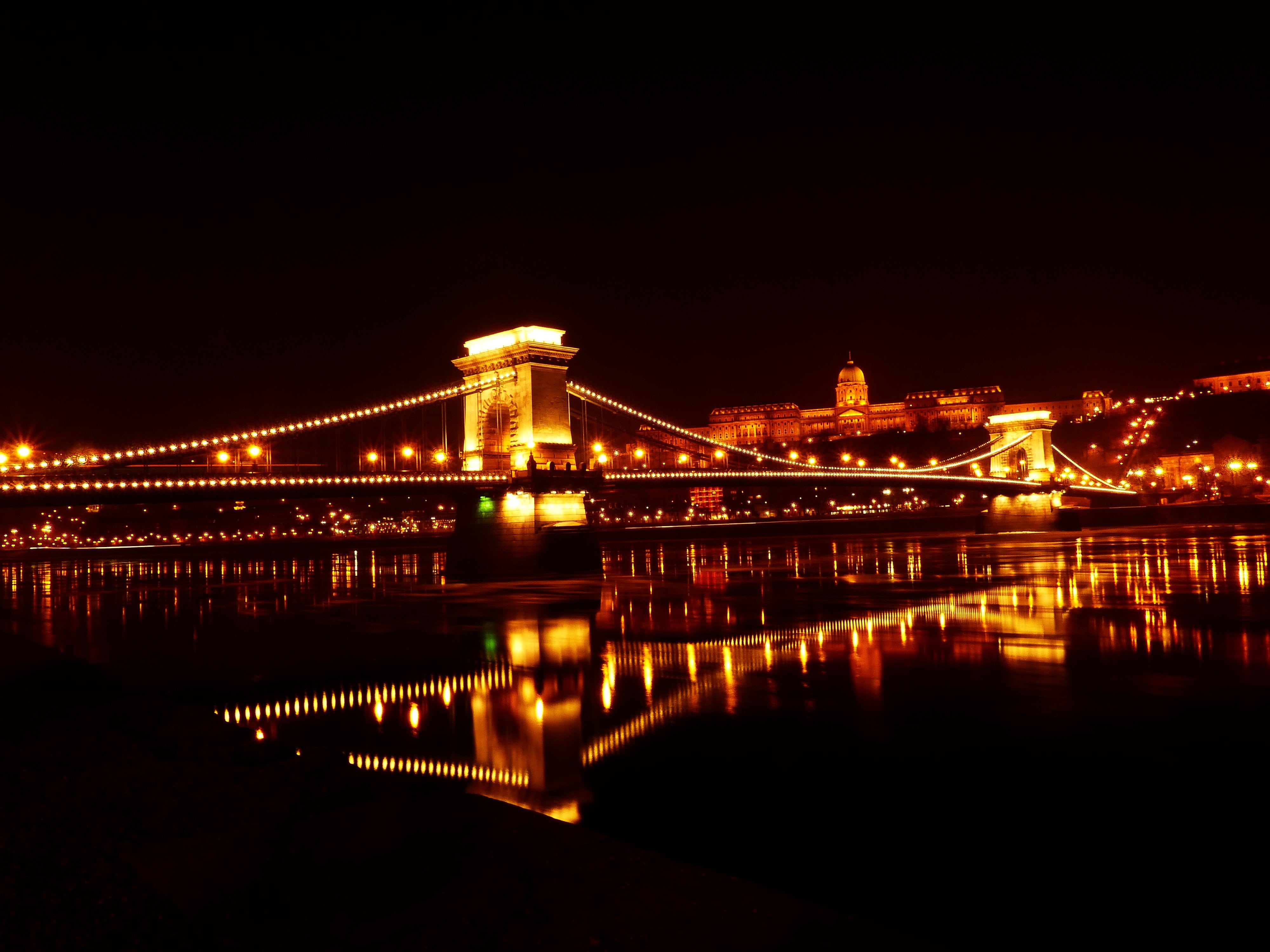 landmark, city, nature, connection, sky, turkey, travel destinations, chain bridge, water, night, illuminated, bridge - man made structure, ice floes, no people, HD Wallpaper