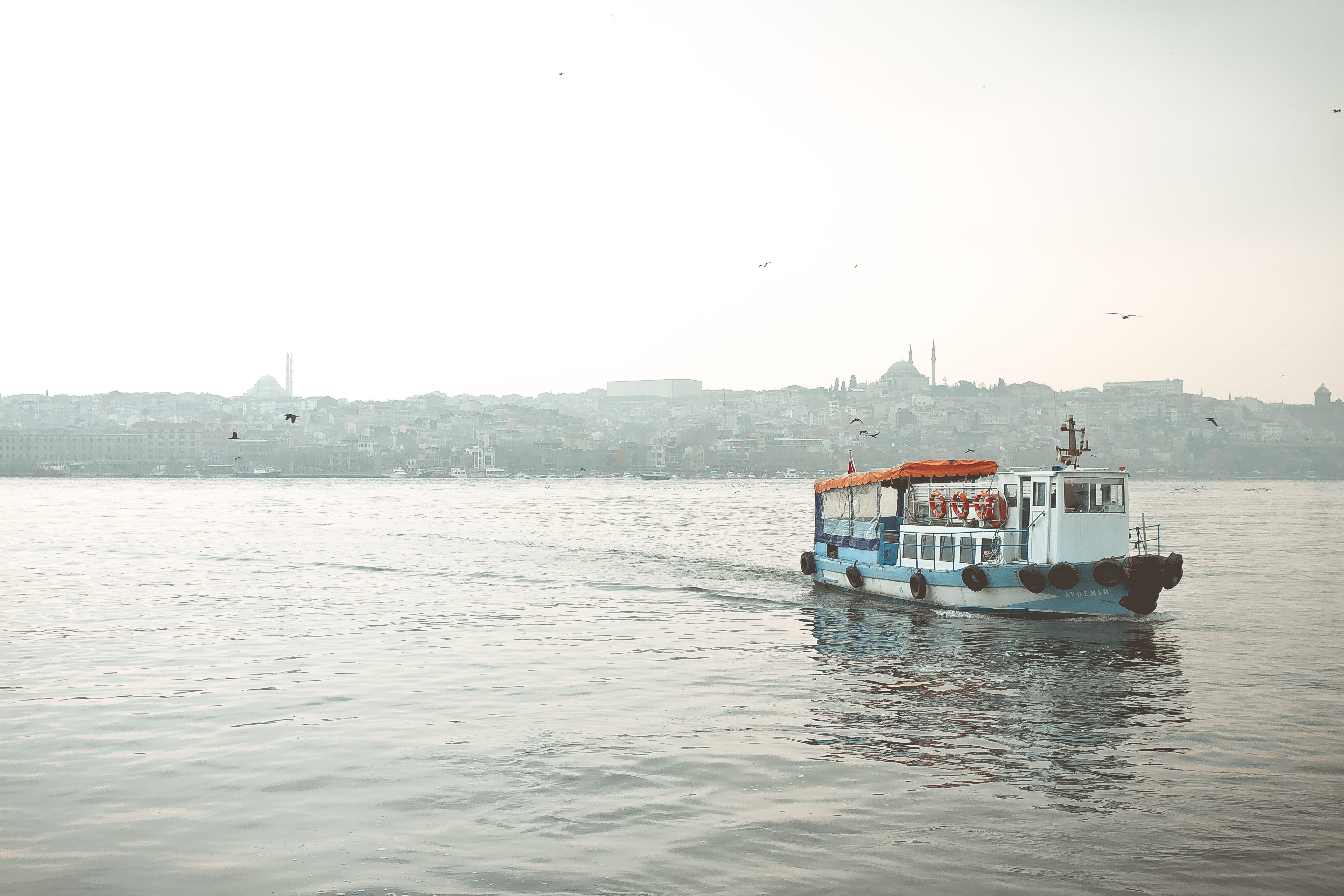 ship, 5K, built structure, outdoors, fishing industry, travel, city, copy space, building exterior, river, evening, istanbul, nautical vessel, day, passenger craft, HD Wallpaper