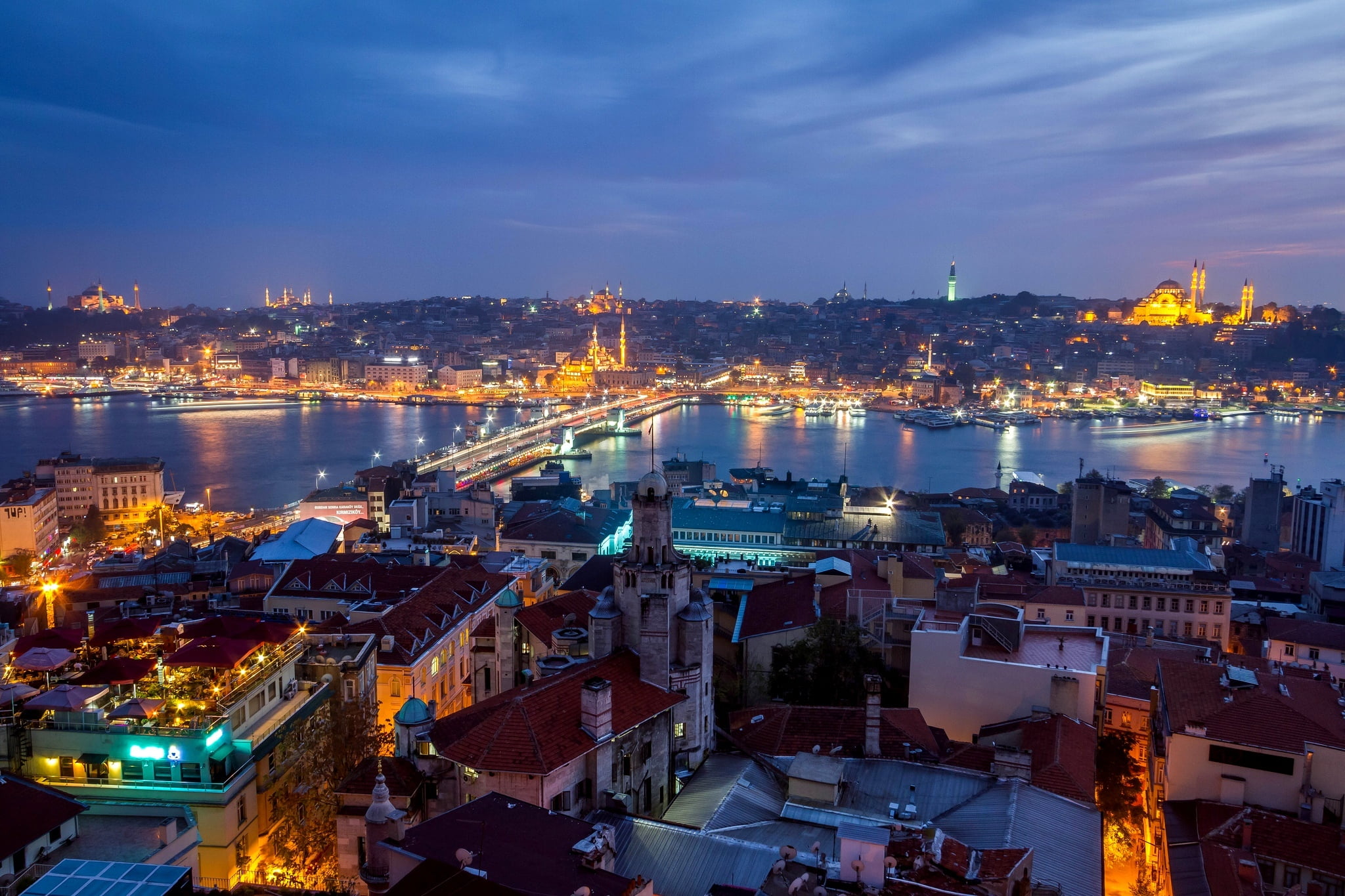 the evening, europe, 1080P, Istanbul, dusk, transportation, travel Destinations, city life, water, home, urban Skyline, river, building, building Exterior, HD Wallpaper