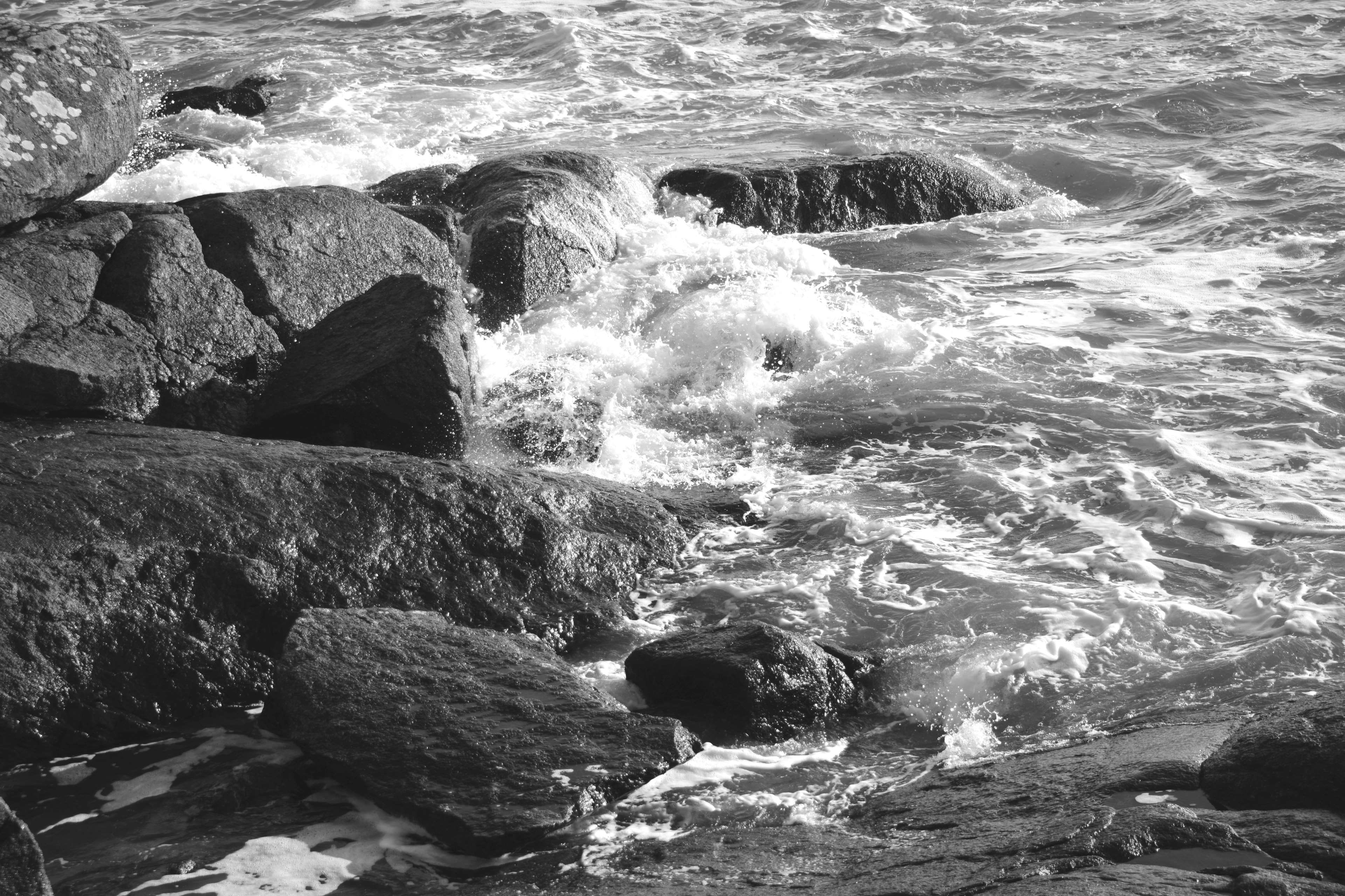 no people, sport, scenics - nature, mare, nature, vagues, saisons, rocky coastline, flowing water, land, la nature, breaking, day, motion, noir et blanc, HD Wallpaper