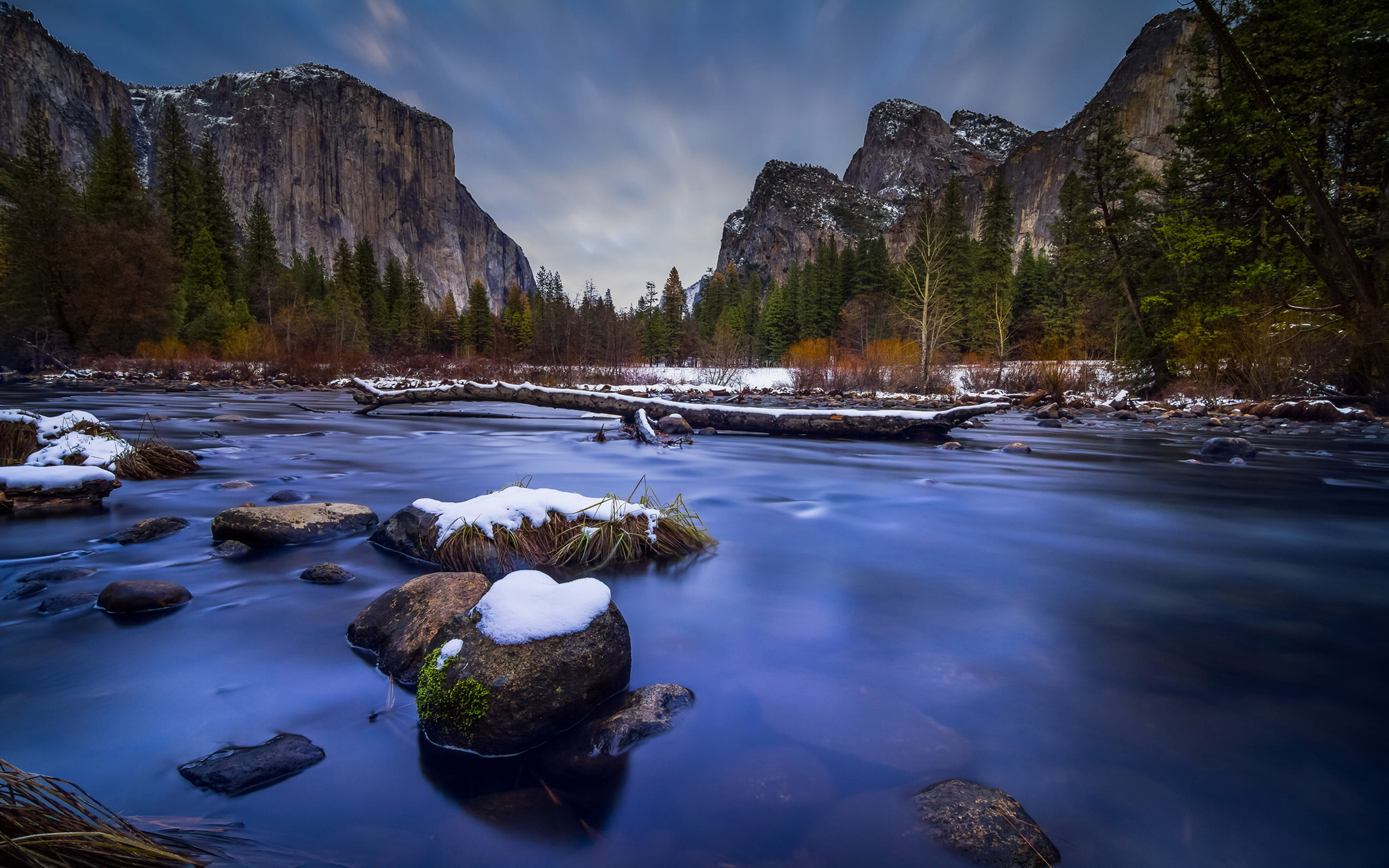 rocks, solid, california, plant, 4K, water, day, national, beauty in nature, nature, tree, capitan, rock - object, winter, cathedral, el, tranquility, HD Wallpaper