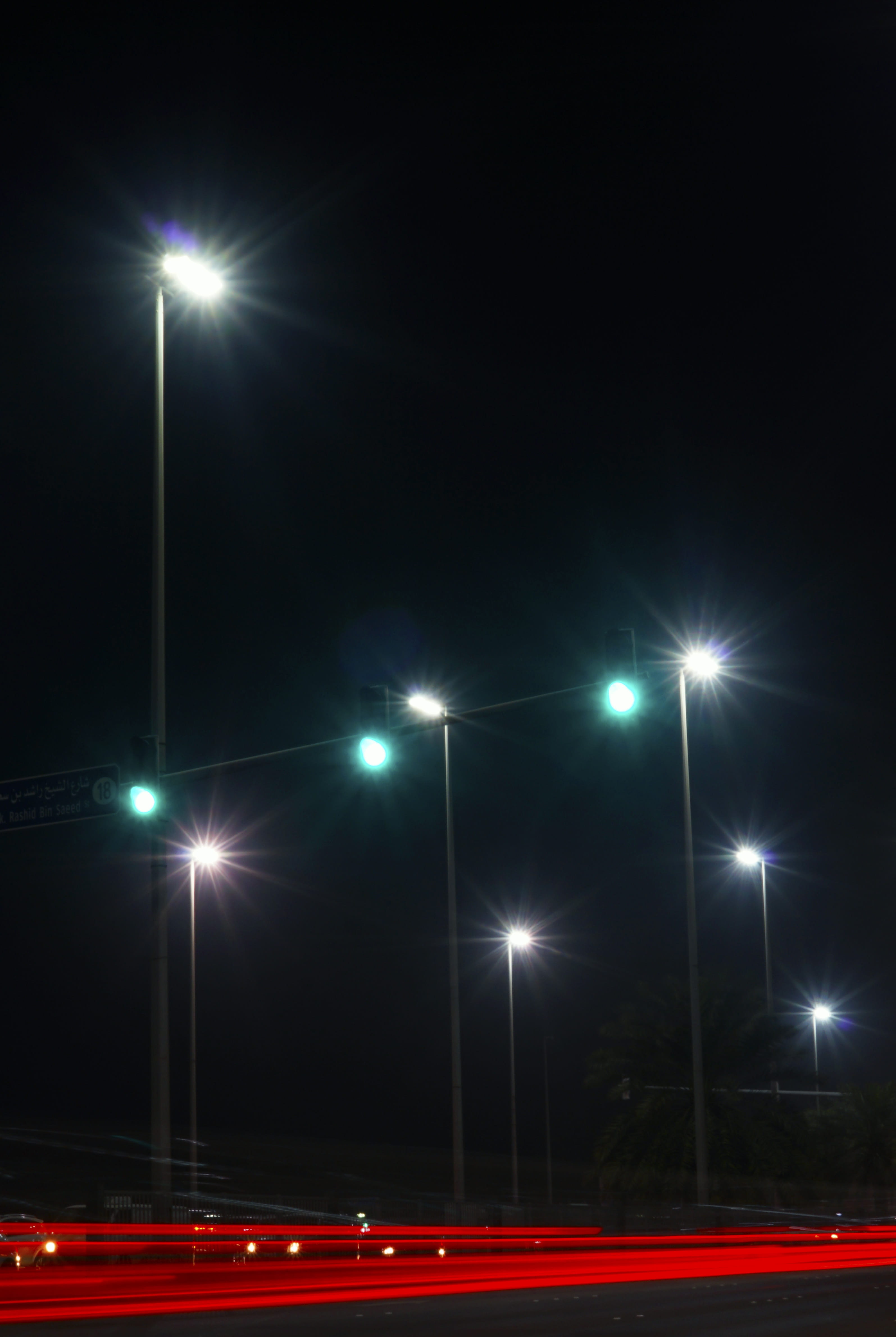 copy space, night, haze, mode of transportation, blurred motion, outdoors, united arab emirates, street, illuminated, no people, abu dhabi, floodlight, Phone HD Wallpaper