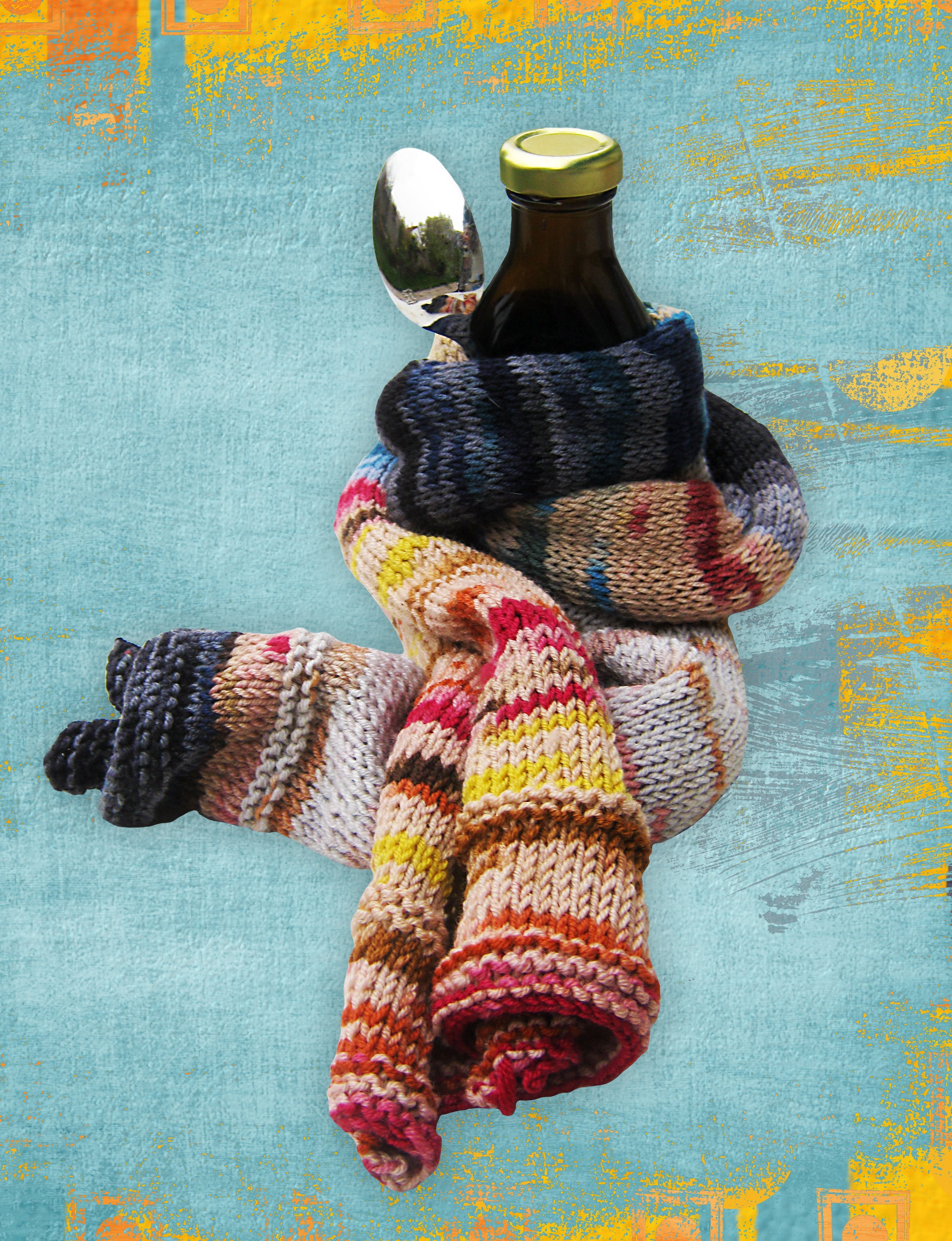 spoon, scarf, crochet, wall - building feature, indoors, warm clothing, creativity, no people, group of objects, blue, amber, representation, multi colored, Phone HD Wallpaper