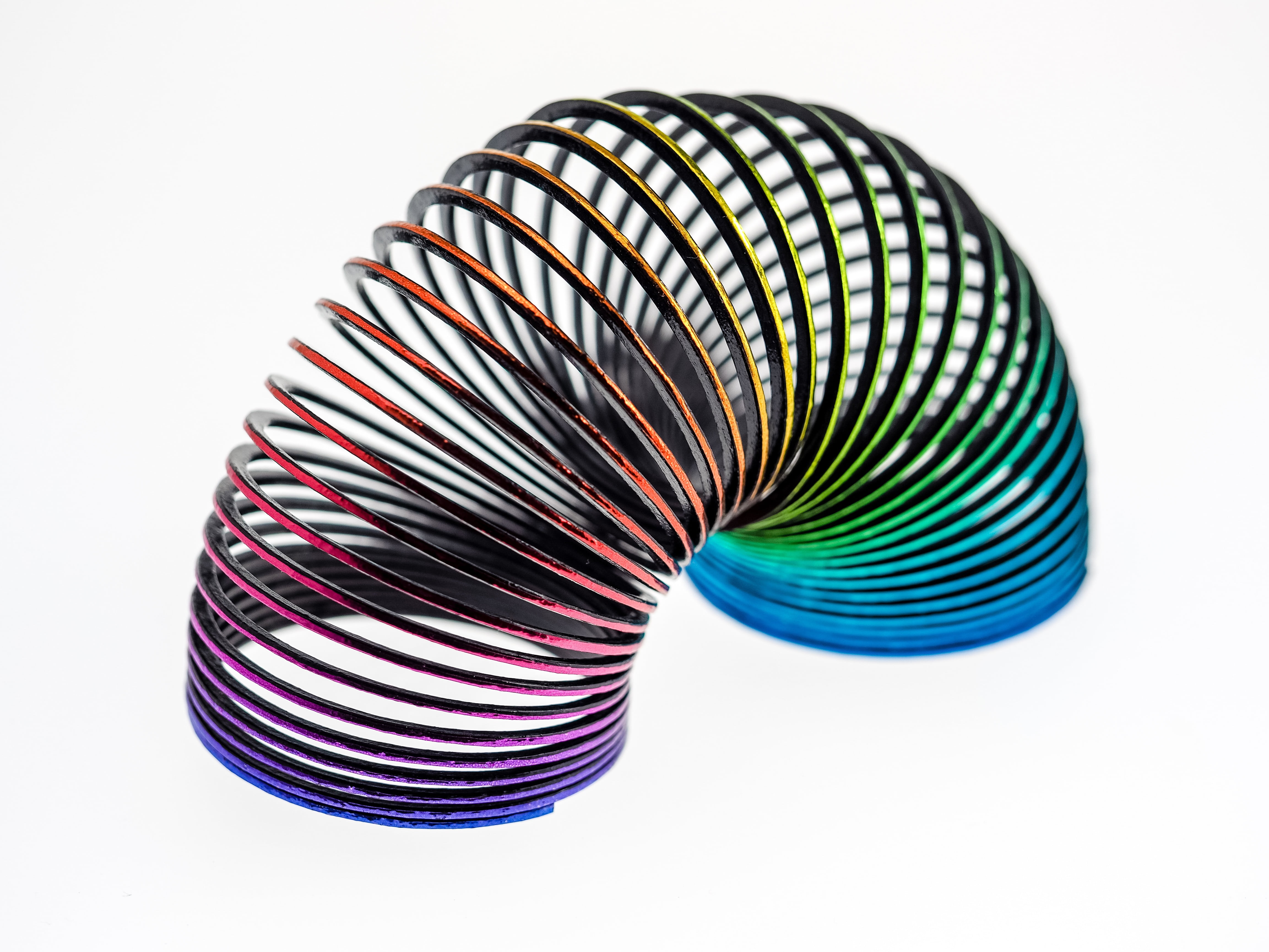 pattern, rainbow, cut out, studio shot, about, striped, flexibility, coiled spring, design, shape, technology, still life, circle, color, 4K, spiral, white background, HD Wallpaper