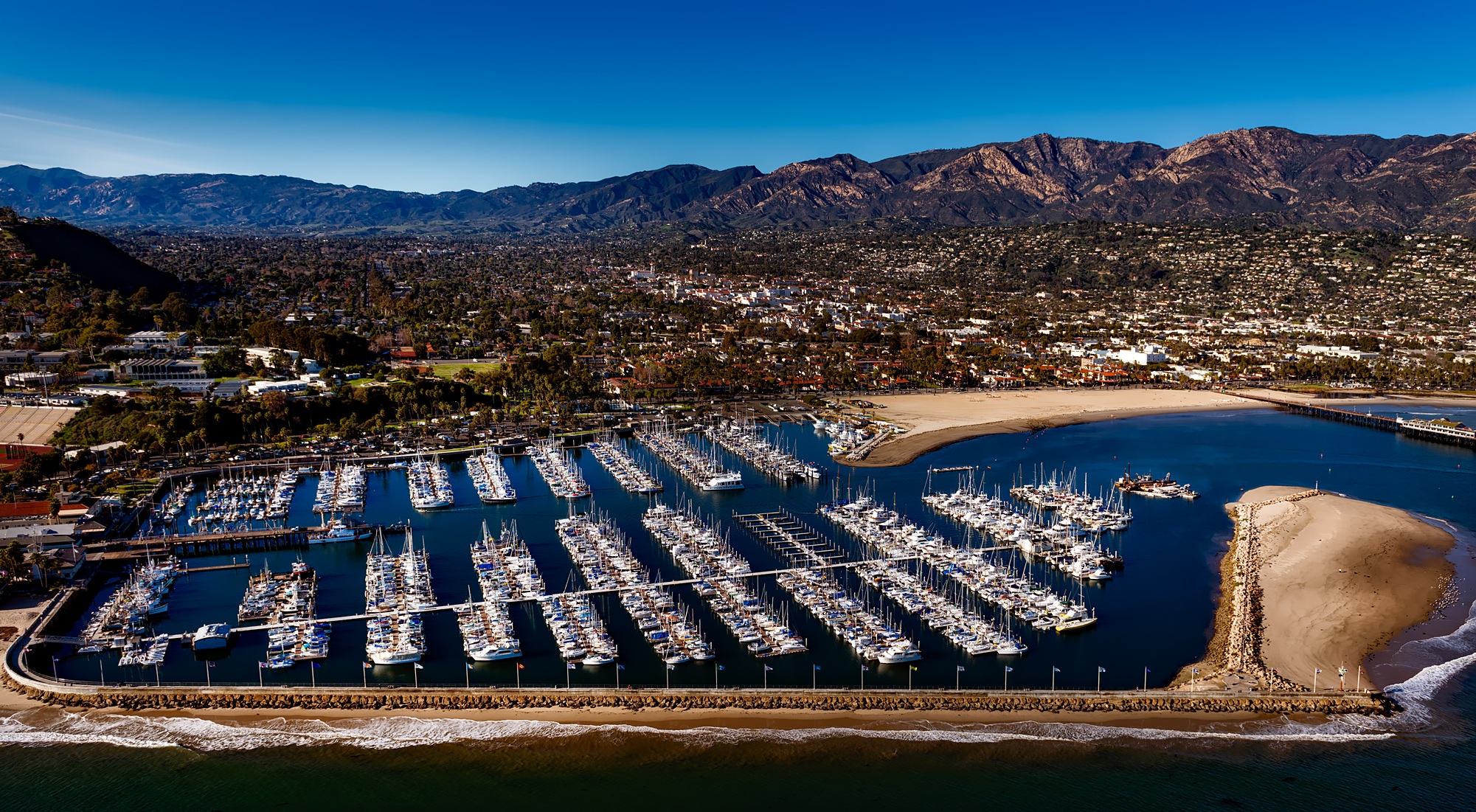 built structure, outdoor, travel destinations, shoreline, sailboats, coast, mountain range, 1080P, environment, ship, shore, day, city, aerial, blue, coastal, HD Wallpaper
