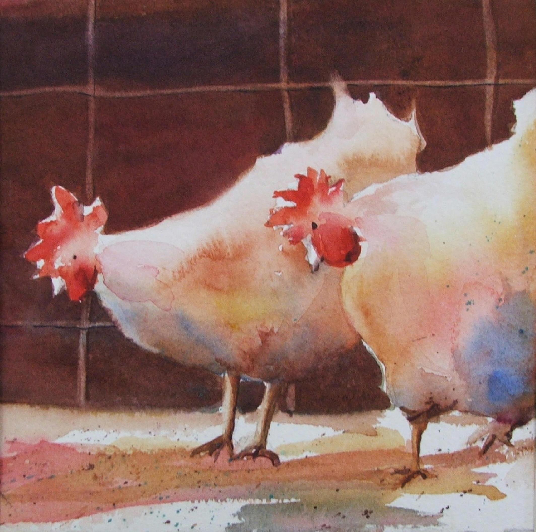 chickens, water colors, birds, paintings animals, roosters, wee, 1080P, animals, HD Wallpaper