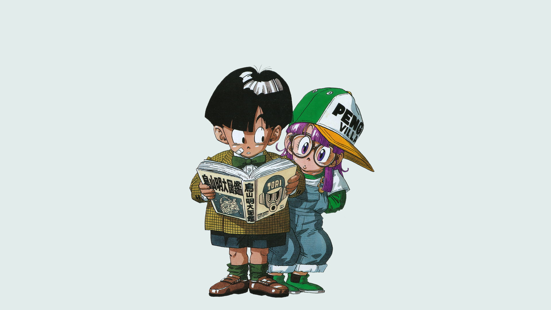 Dragon Ball, 1080P, Son Gohan, simple background, Arale, manga, Gohan, Dragon Ball Z, HD Wallpaper
