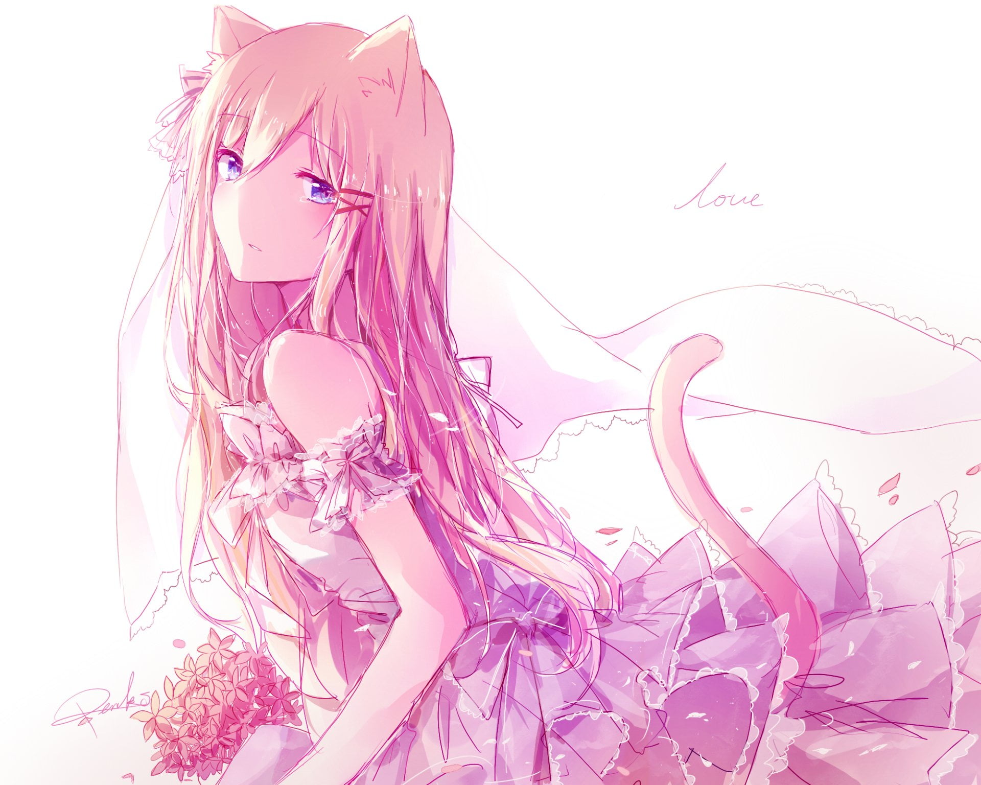 indoors, complexity, Original (Anime), white background, studio shot, cut out, purple, Blush, abstract, still life, 1080P, ribbon - sewing item, bow (Clothing), HD Wallpaper