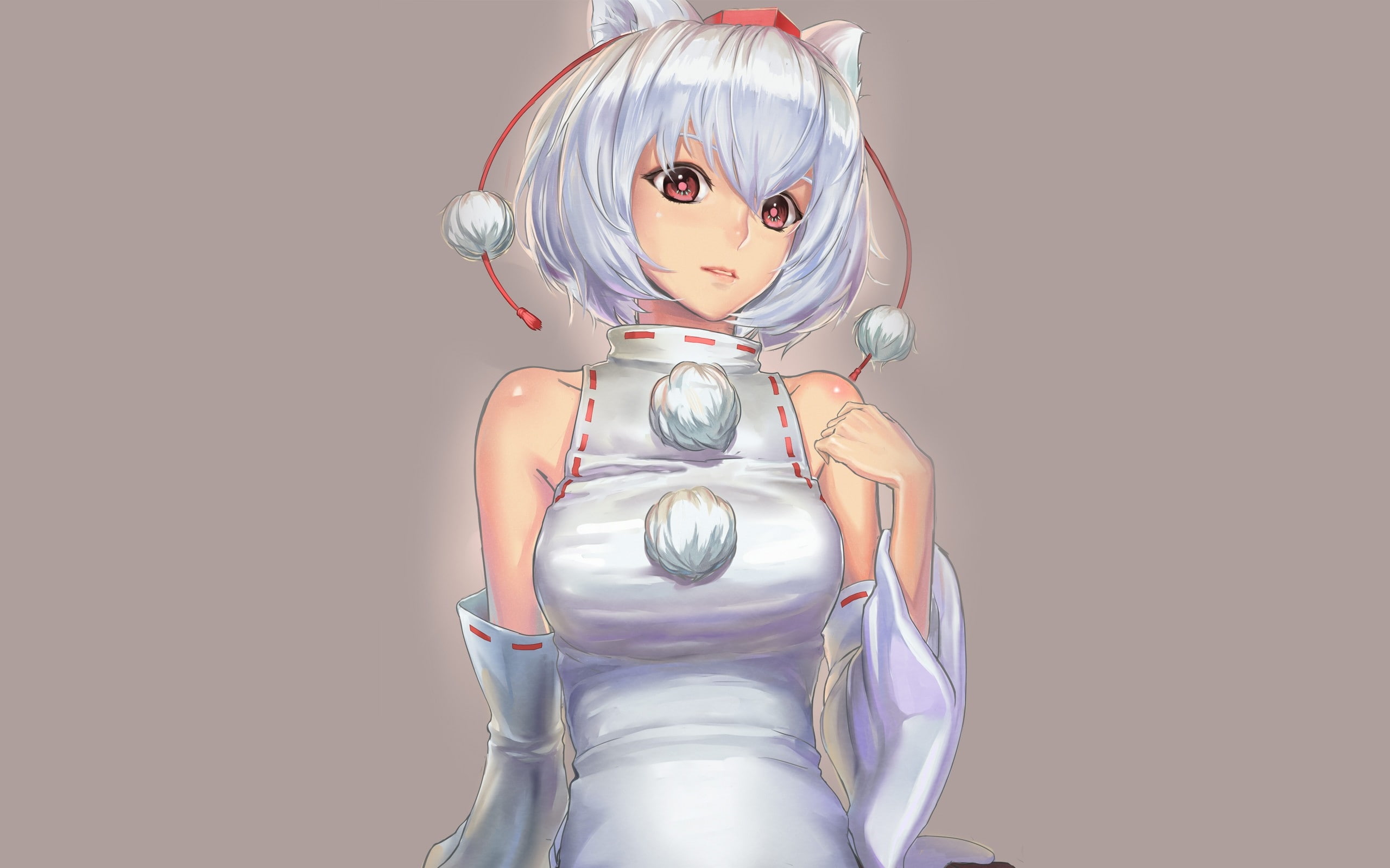 anime, art, inubashiri, momiji, red, shading, hair, girls, red eyes, eyes, soft, hd, 2K, short, Touhou, white, HD Wallpaper