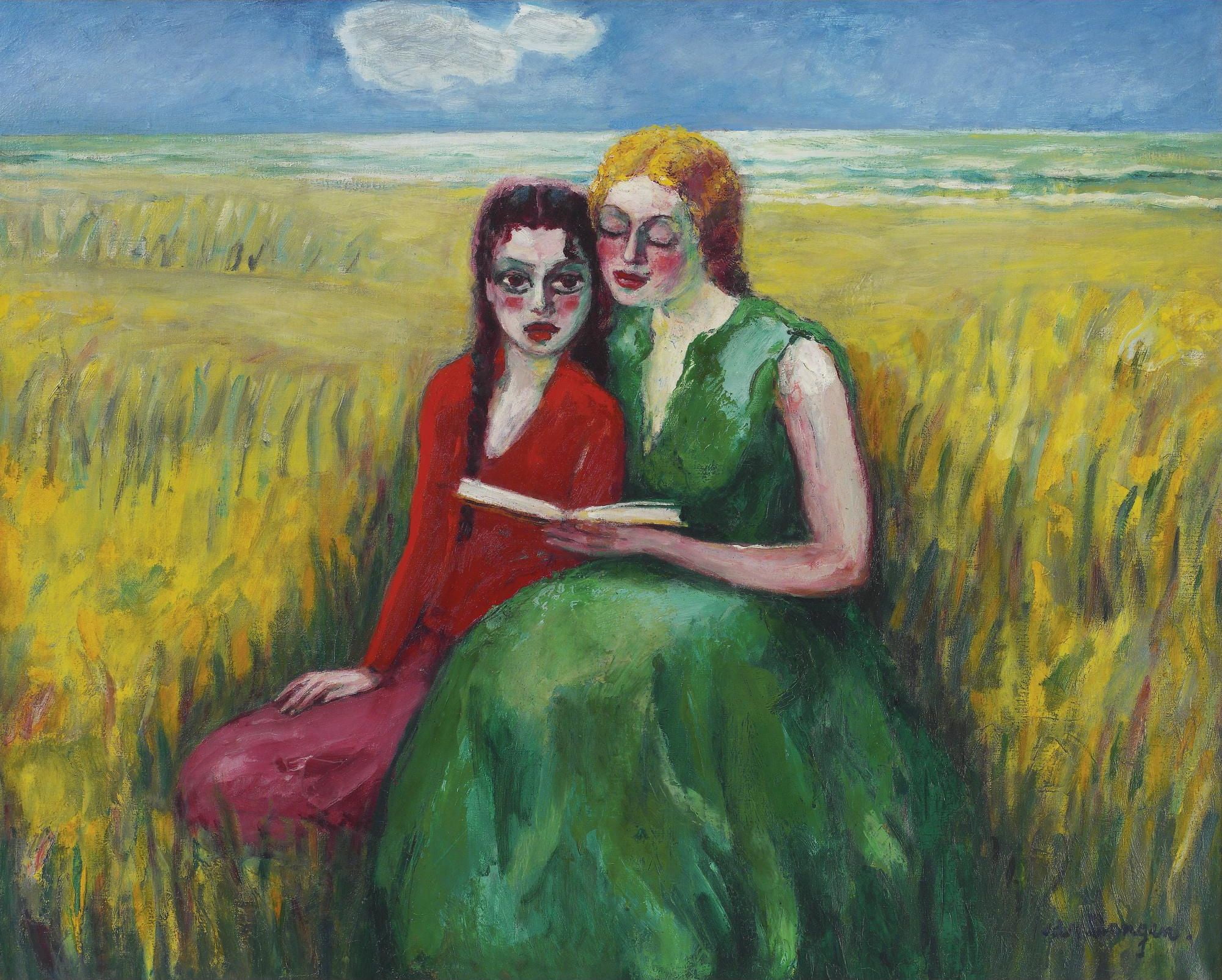 1927-1930, book, canvas, In the dunes, Kees van Dongen, 1080P, girls, Fauvism, oil, HD Wallpaper