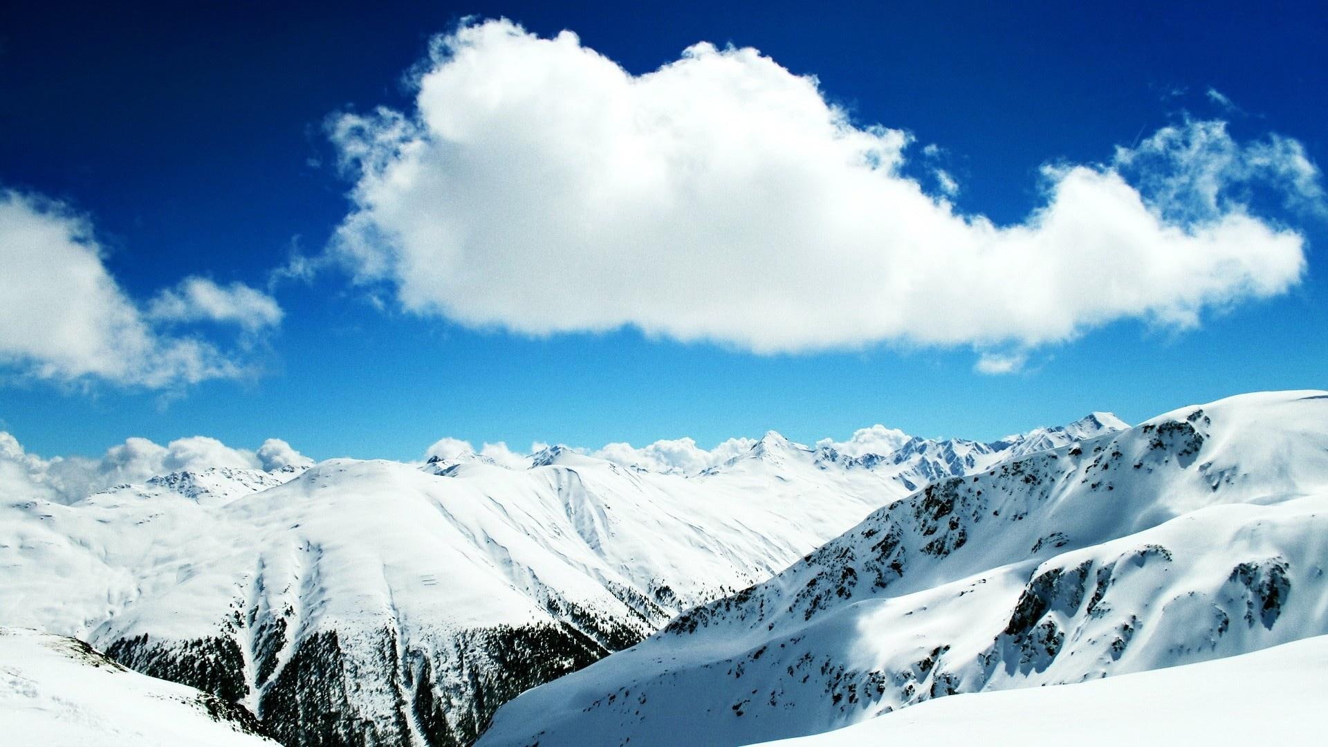nature, snow, mountains, mountainscape, clouds, 1080P, winter, nature and landscapes, HD Wallpaper