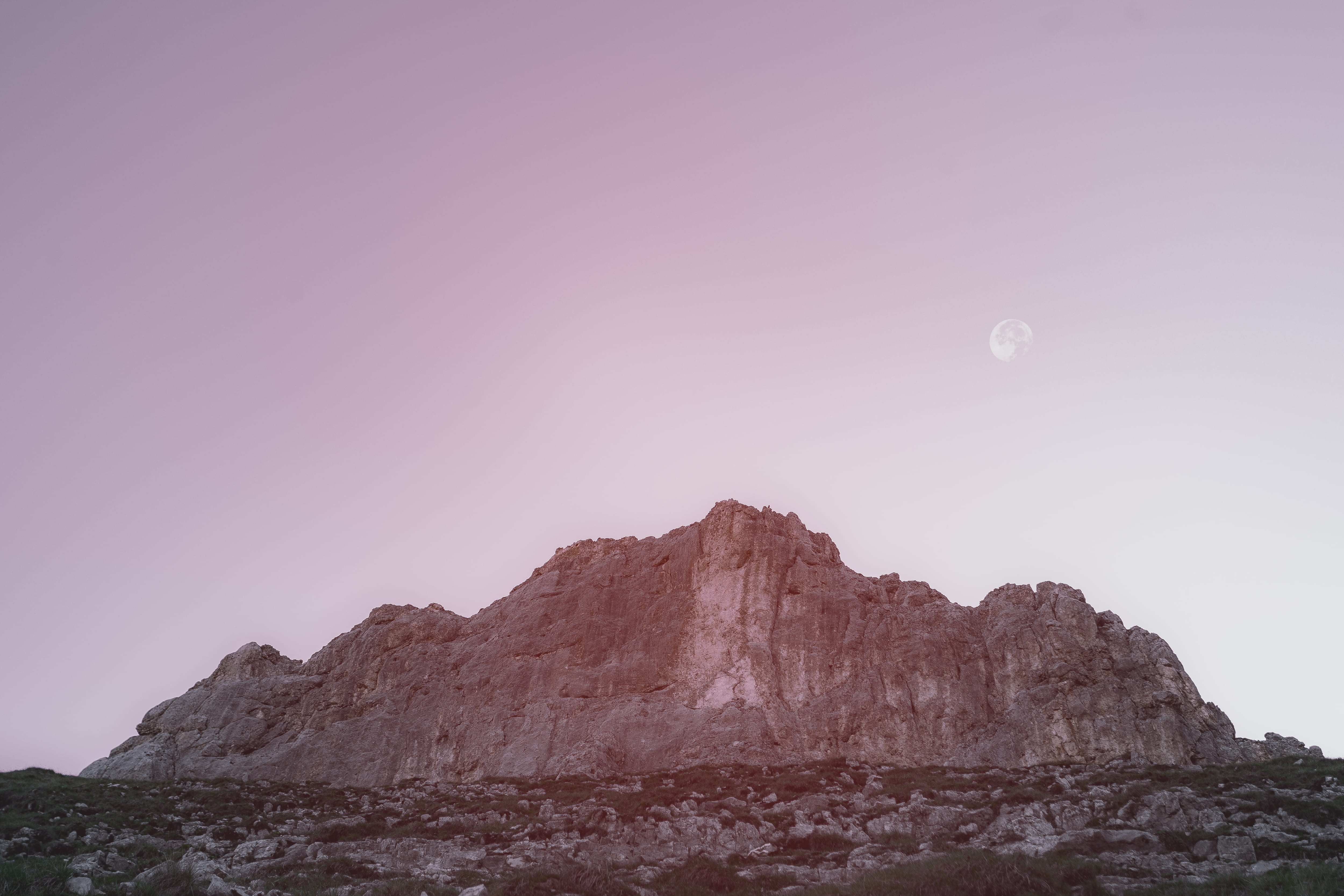 android, angle, sun, mountainscape, outdoor, mountain Peak, desert moon, cliff, moon, mountain, morning, dusk, blue, sunrise - Dawn, HD Wallpaper