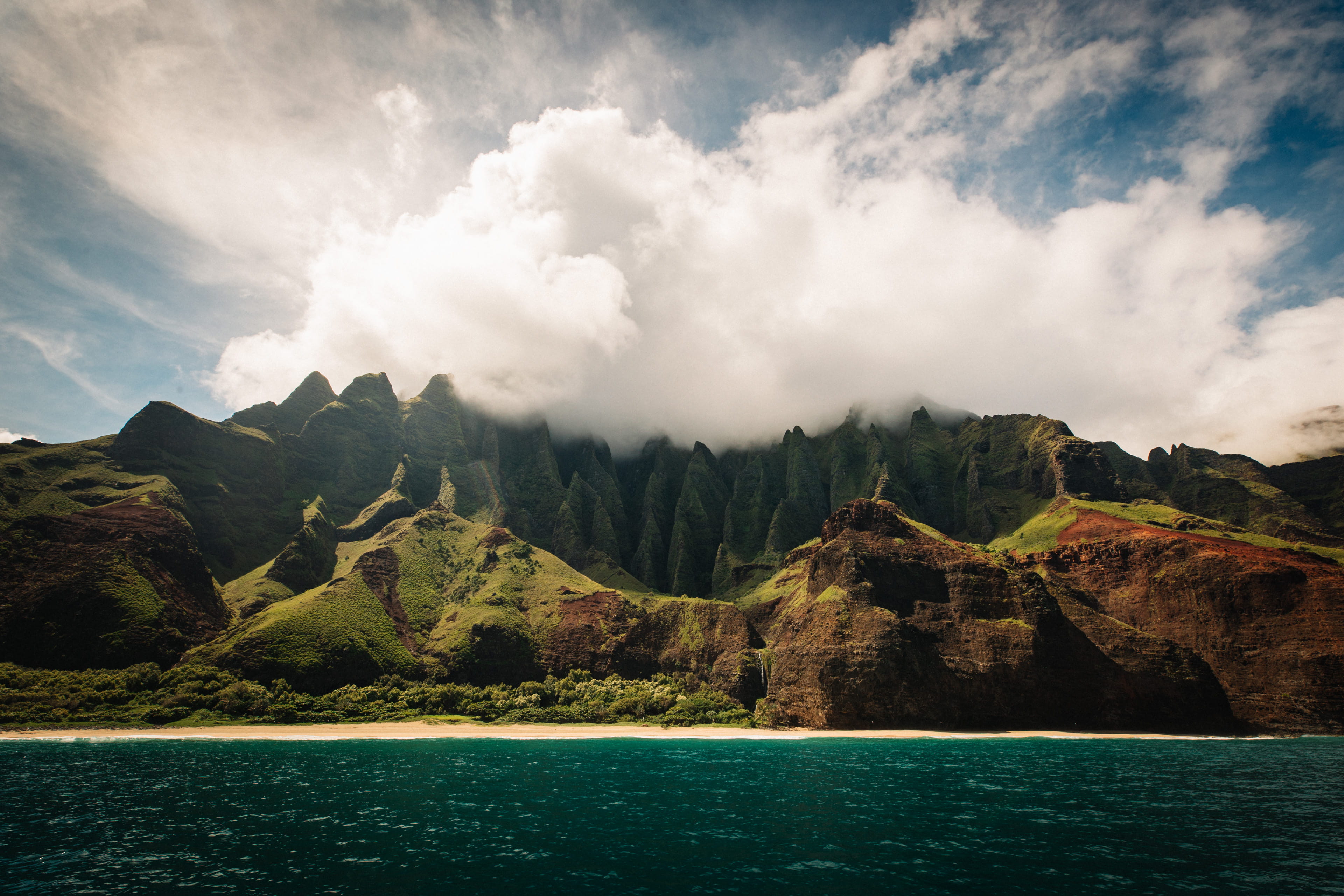 famous Place, blue, ocean, sand, island, summer, mountainscape, coast, tropical Climate, idyllic, sea, outdoors, colorful, forest, tropical, cliff, seascape, HD Wallpaper