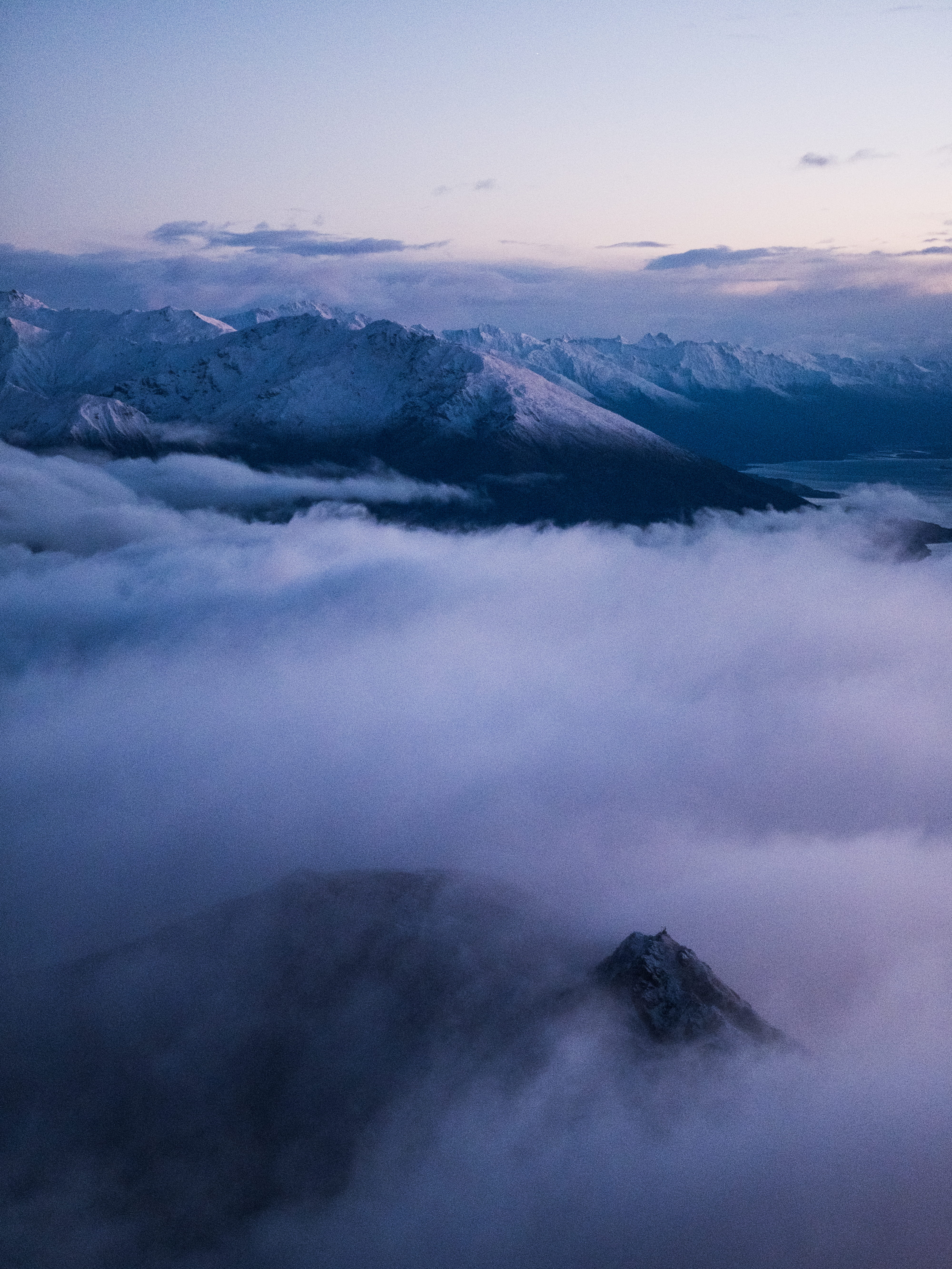 cloud, winter, fog, mountain line, lake, tree, hill, haze, high Up, valley, mountainscape, european Alps, sky, snow, season, hiking, sunrise, above the cloud, Phone HD Wallpaper