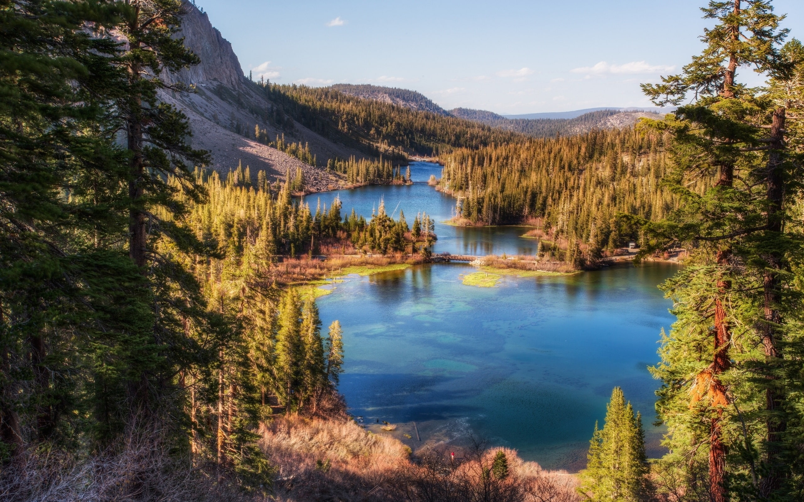 California, Twin, USA, Lakes, 2K, Mountains, Trees, HD Wallpaper
