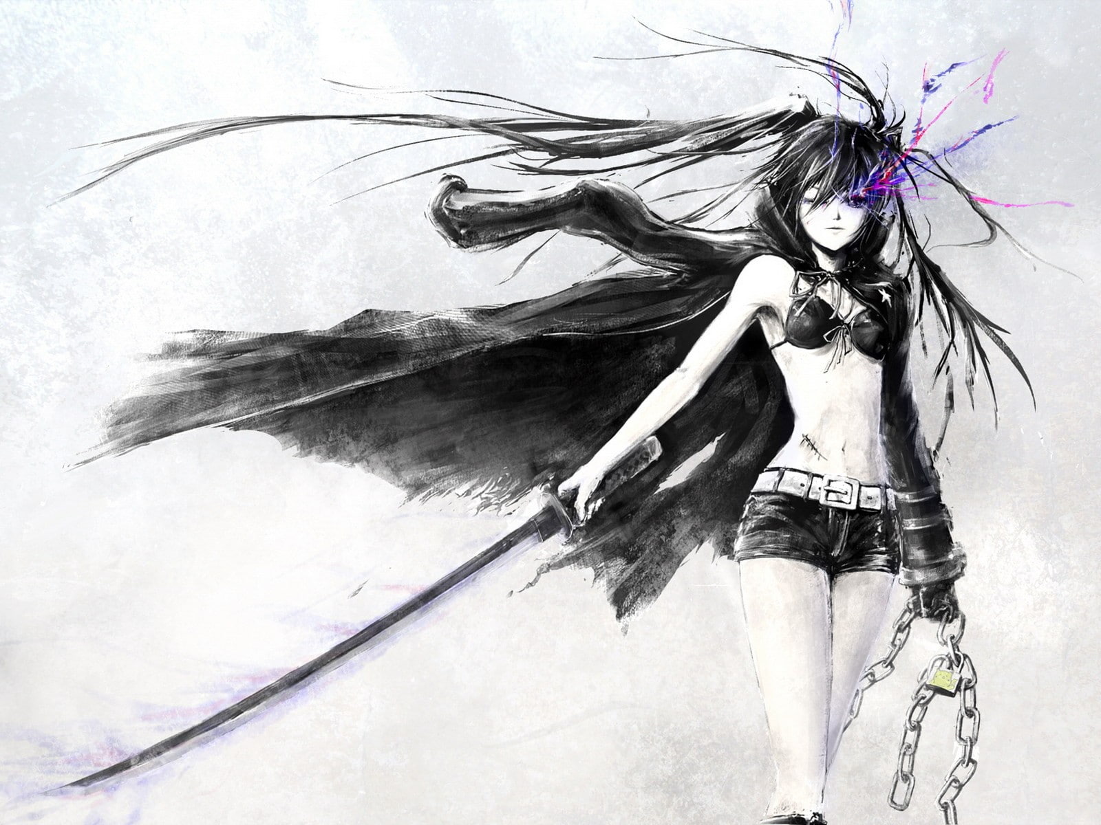 sword, selective coloring, Black Rock Shooter, anime girls, anime, 720P, HD Wallpaper