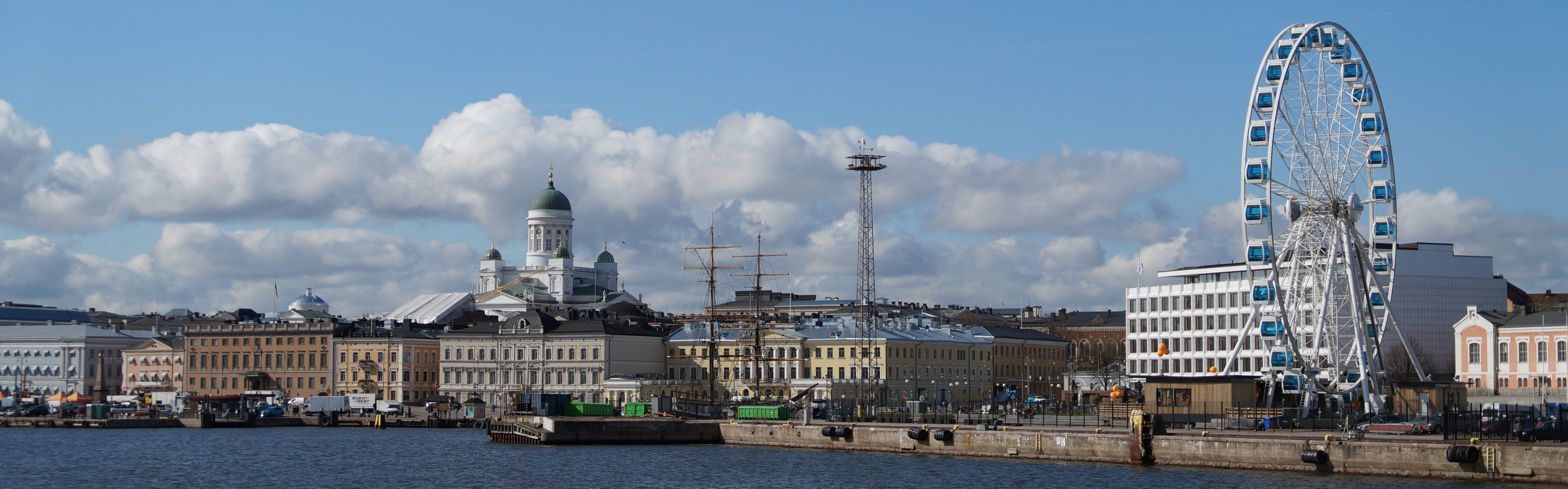 day, panoramic, built structure, travel, pier, cityscape, amusement park ride, clouds, sky, eye, building, 5K, architecture, finland, ferris wheel, bay, HD Wallpaper