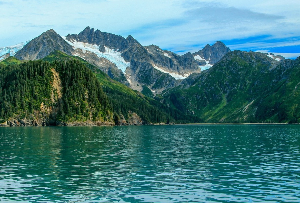 day, landscape, summer, 480P, mountain, sea, Alaska, tranquility, nature, snowcapped mountain, turquoise colored, blue, mountain peak, sky, scenics - nature, HD Wallpaper