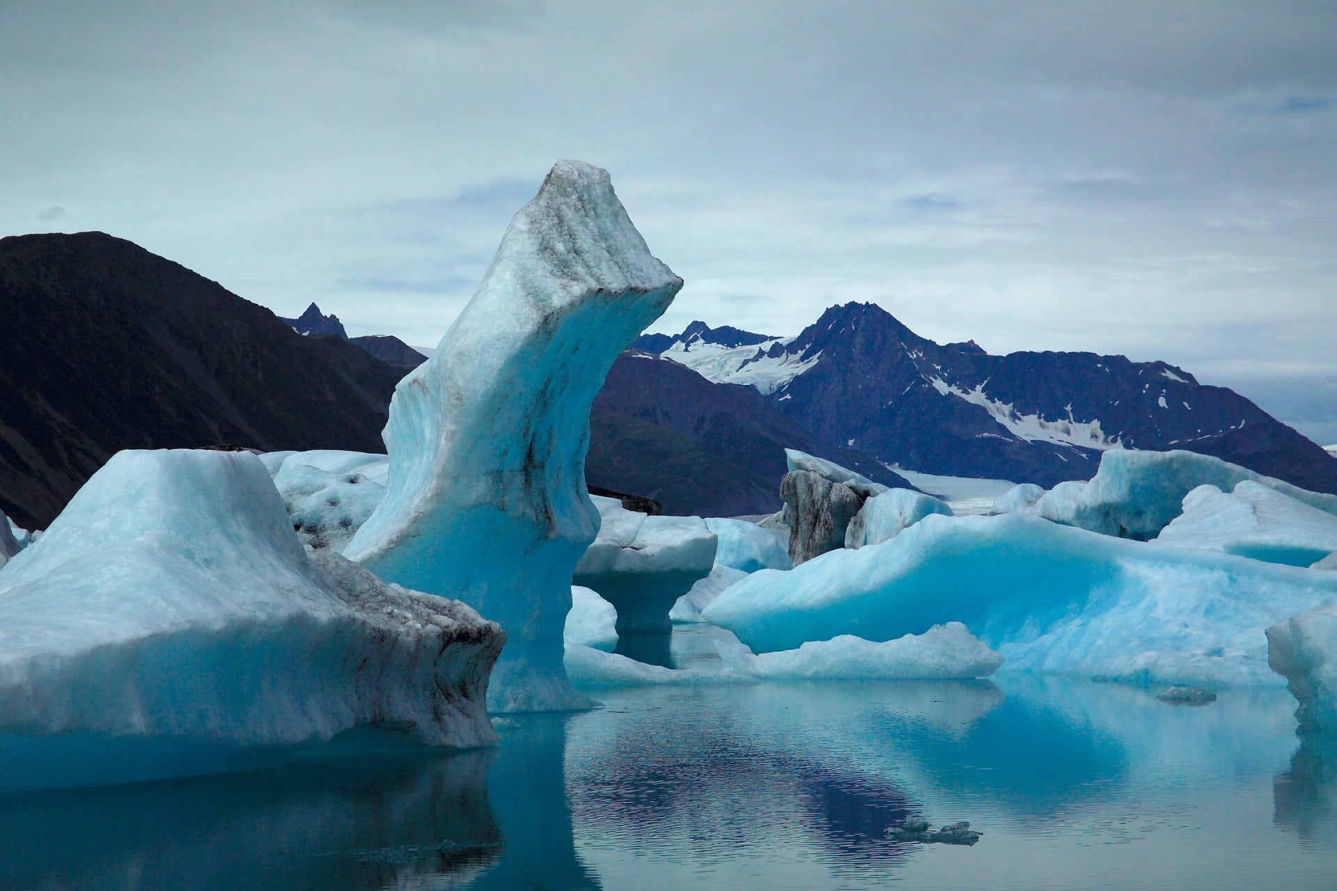 floating on water, 1080P, iceberg - ice formation, sky, winter, bear glacier, ice, tranquil scene, wilderness, ocean, alaska, frozen, water, landscape, HD Wallpaper