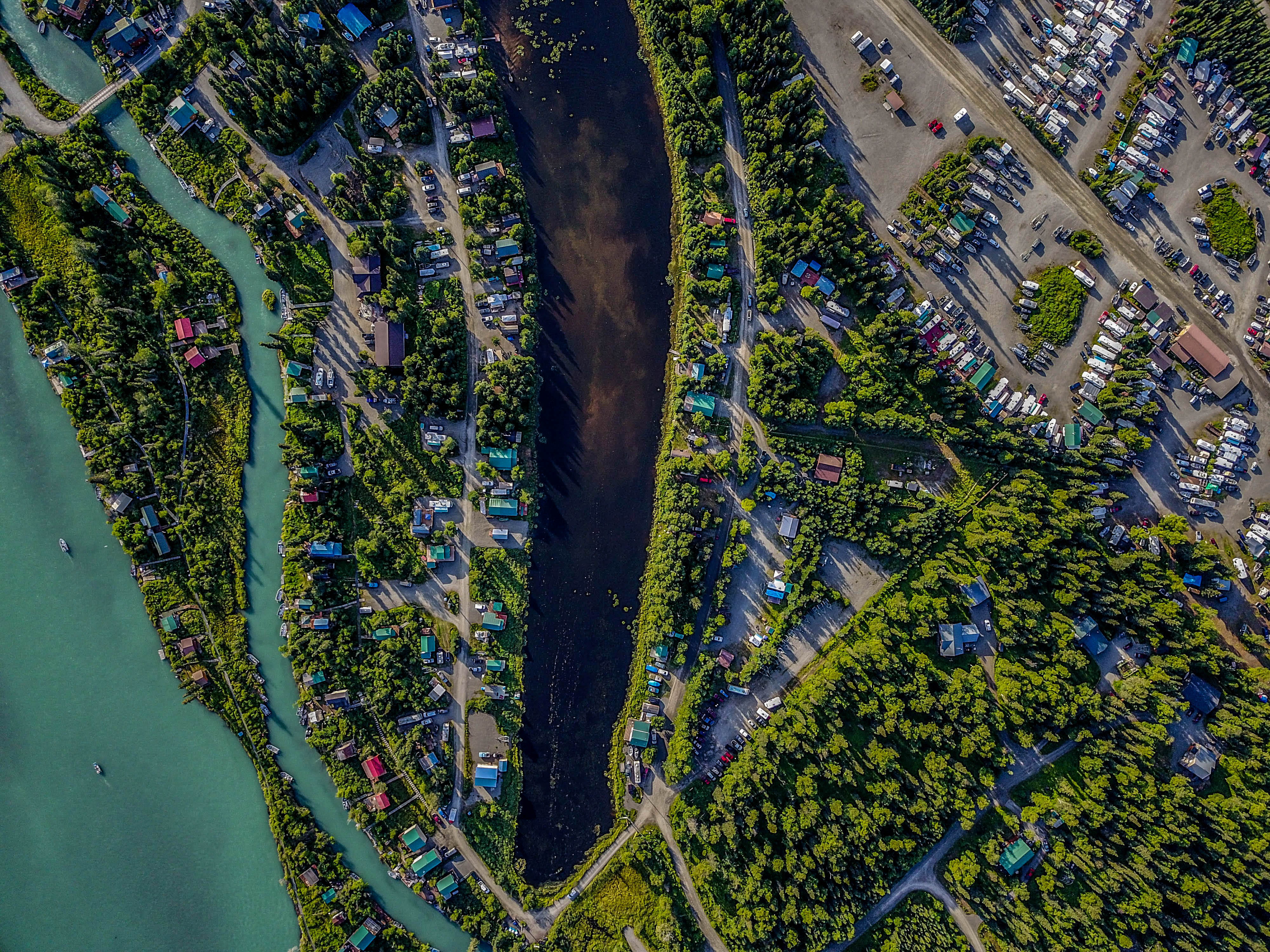 natural, wilderness, garden, beauty in nature, building exterior, plant, water, daytime, growth, land, high angle view, car park, kenai, wild, forest, 4K, HD Wallpaper