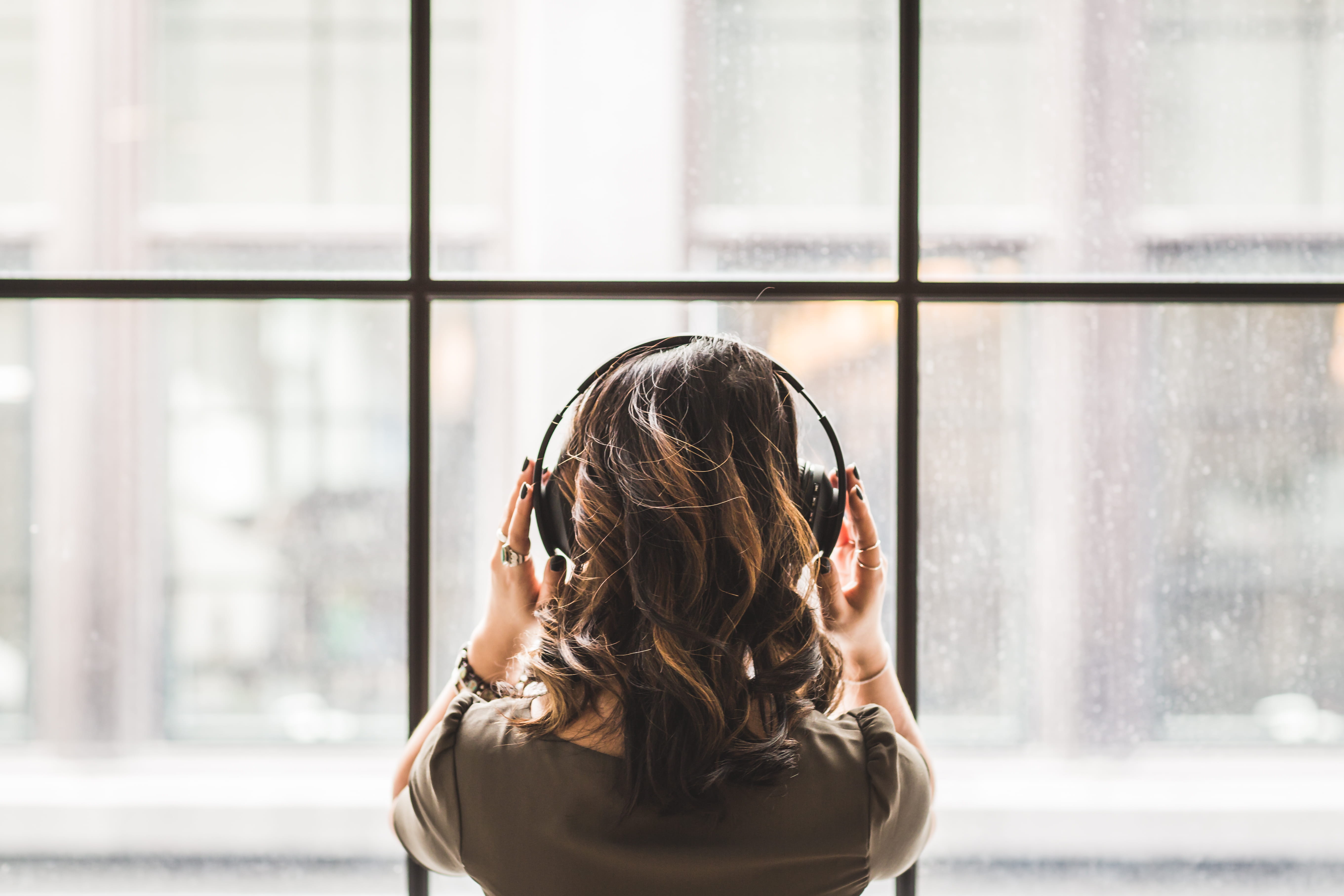 indoors, glass - material, portrait, 5K, pretty, built structure, day, people, window, leisure activity, music, young, beautiful, headset, daydreaming, HD Wallpaper