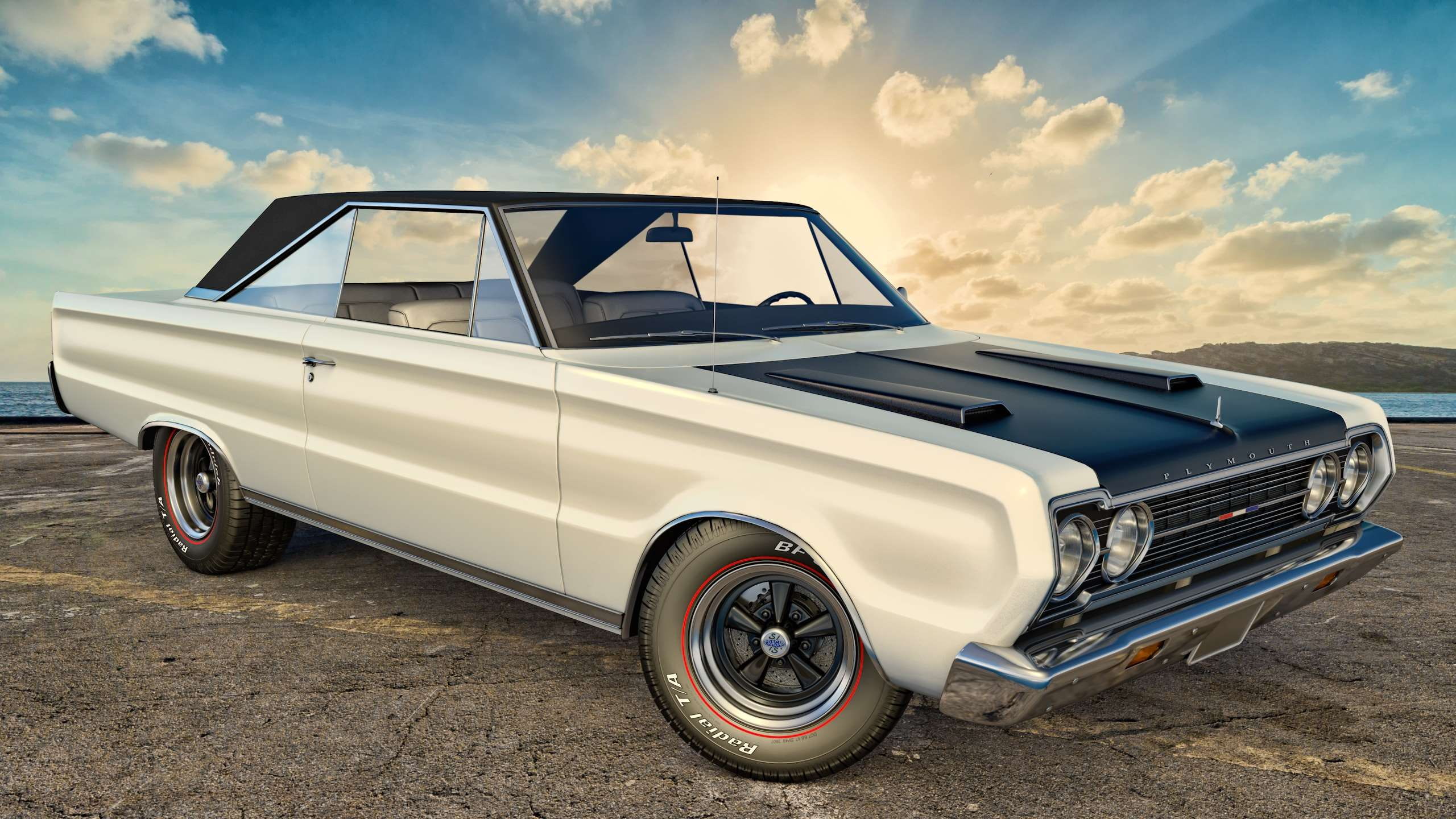 vintage, mode of transportation, land vehicle, vintage car, 3d, automobile, 2K, luxury, wealth, cloud - sky, classic, sports car, convertible, 1967, chrome, HD Wallpaper