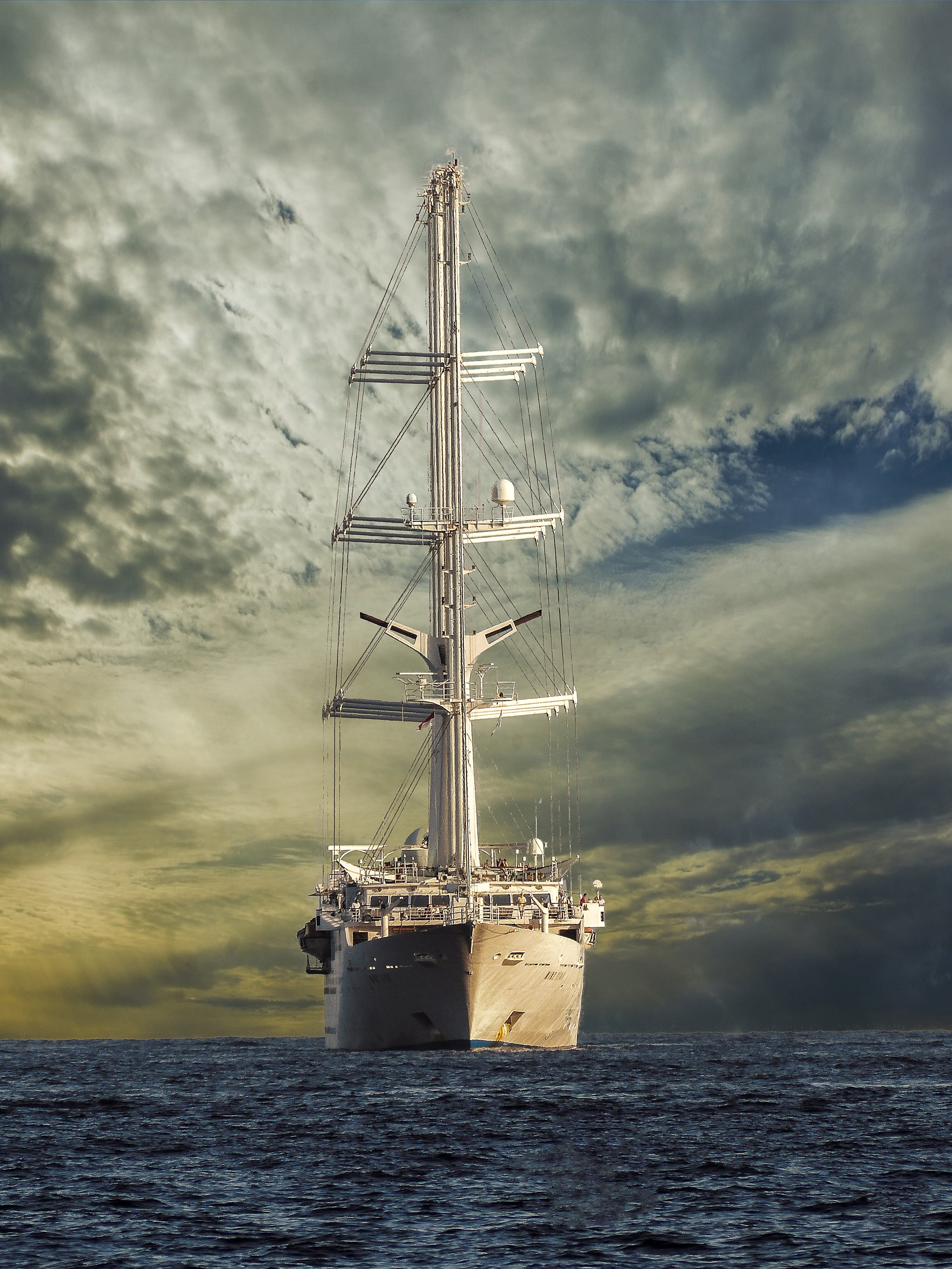 day, ocean, waterfront, mode of transportation, outdoors, sailing vessel, sail masts, huge, luxurious, sailboat, wealth, scenery, nature, giga yacht, white, Phone HD Wallpaper