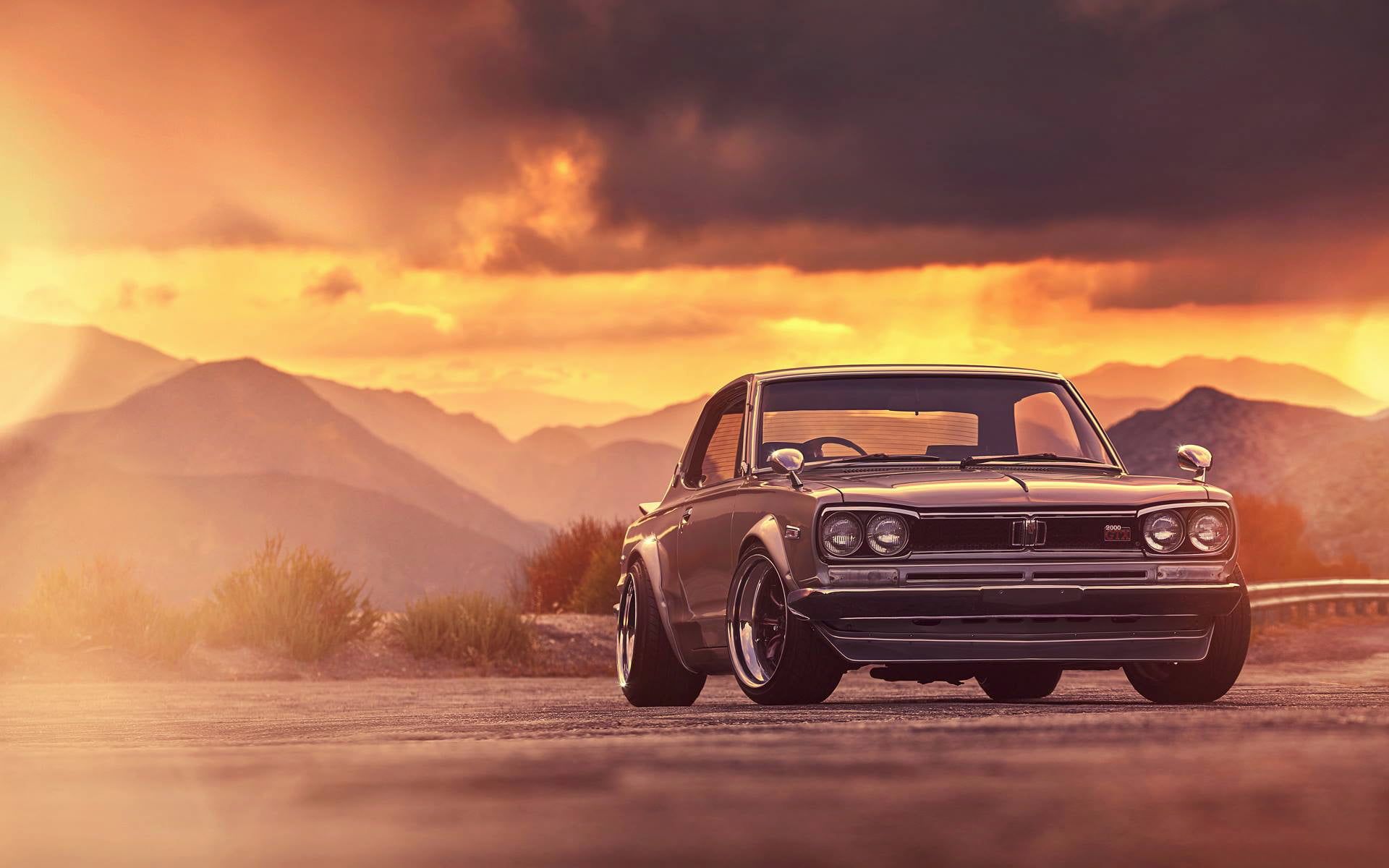 Skyline, sedan, mode of transportation, retro styled, outdoors, 1080P, Car, GTX, Nissan, Old, no people, sky, nature, land vehicle, mountain, transportation, HD Wallpaper