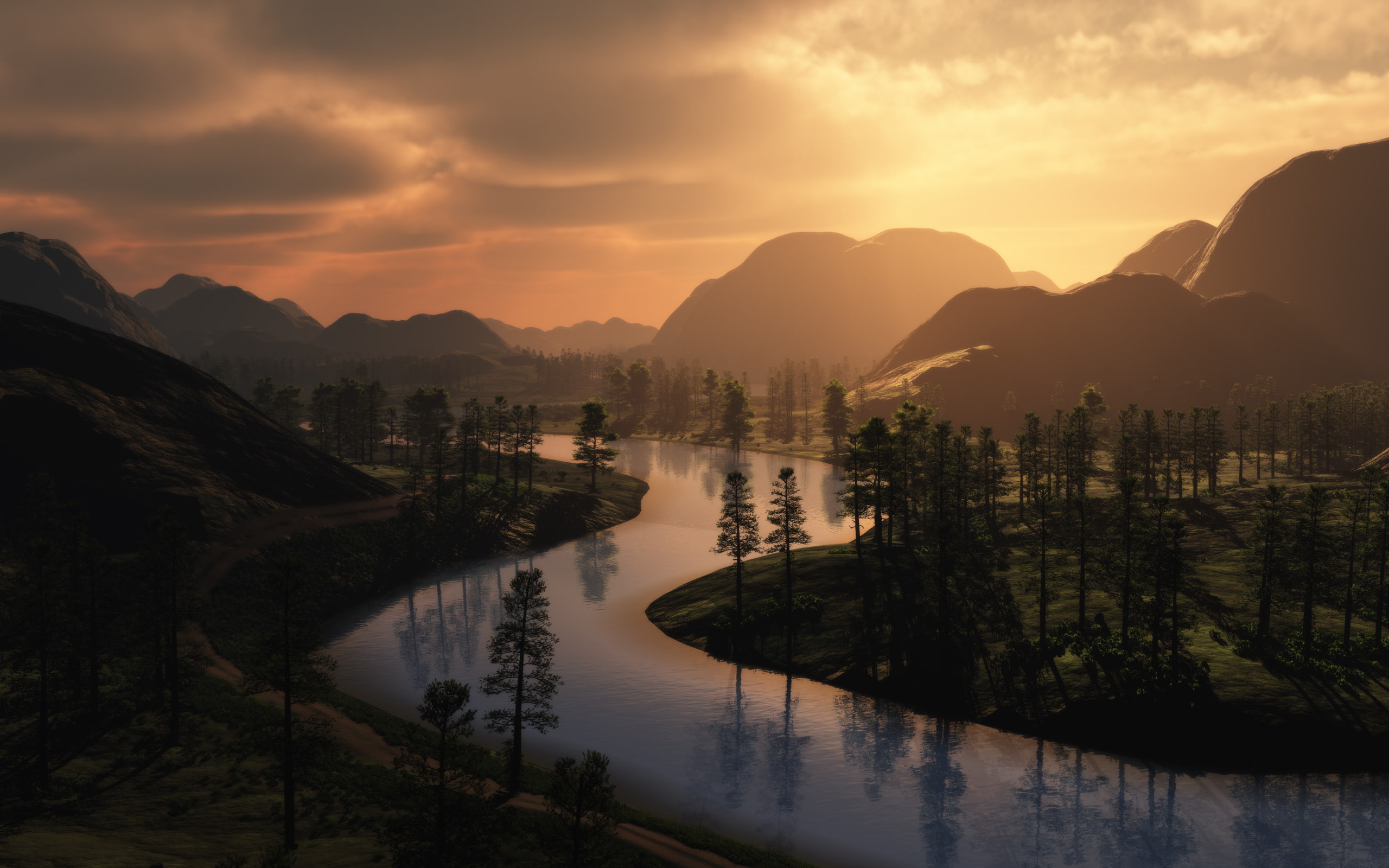 Stormy, Sunset, Mountains, 2K, River, HD Wallpaper