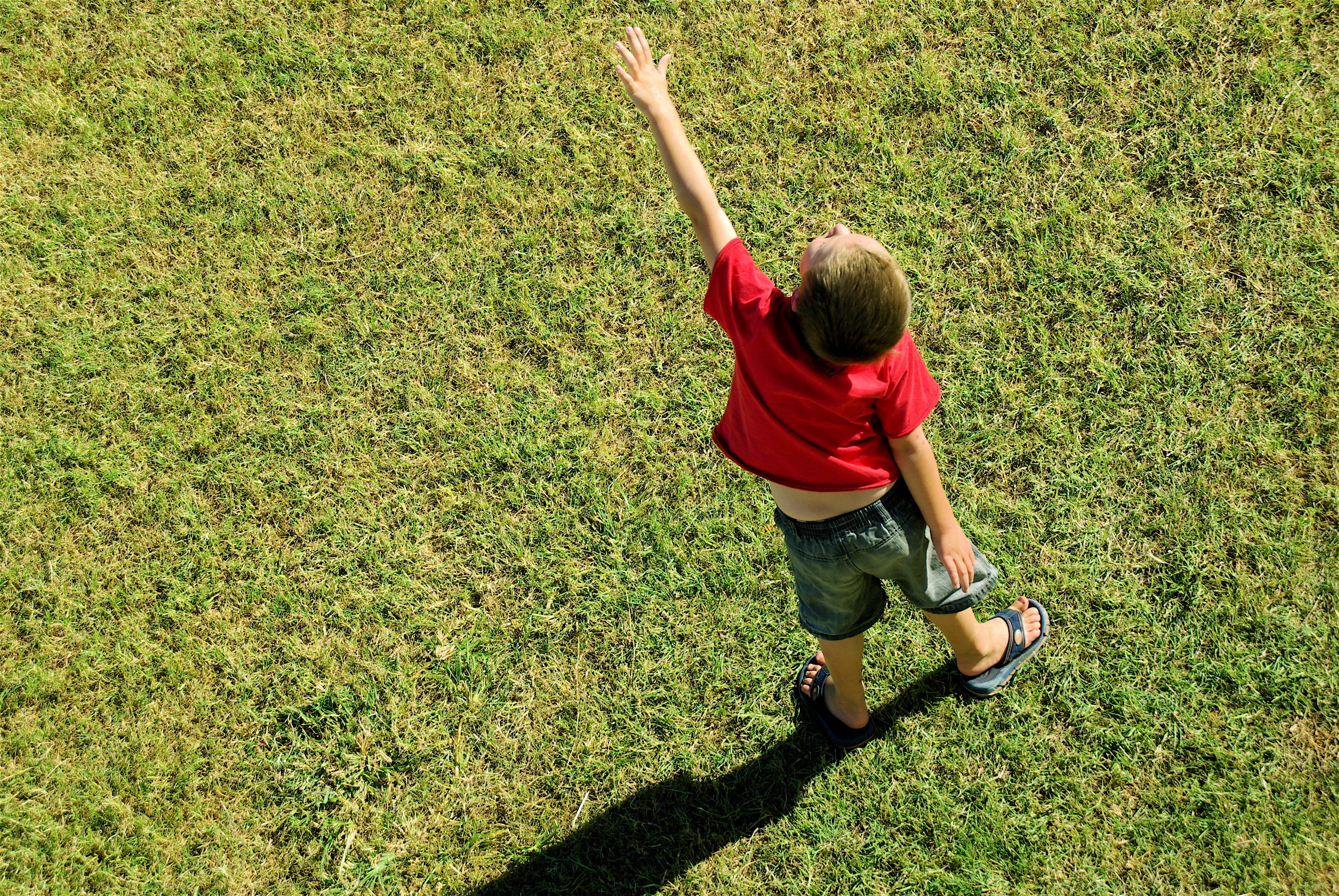 childhood, Direction, green, land, innocence, standing, leisure activity, full length, children only, red, arms raised, positive, up, one person, casual clothing, HD Wallpaper