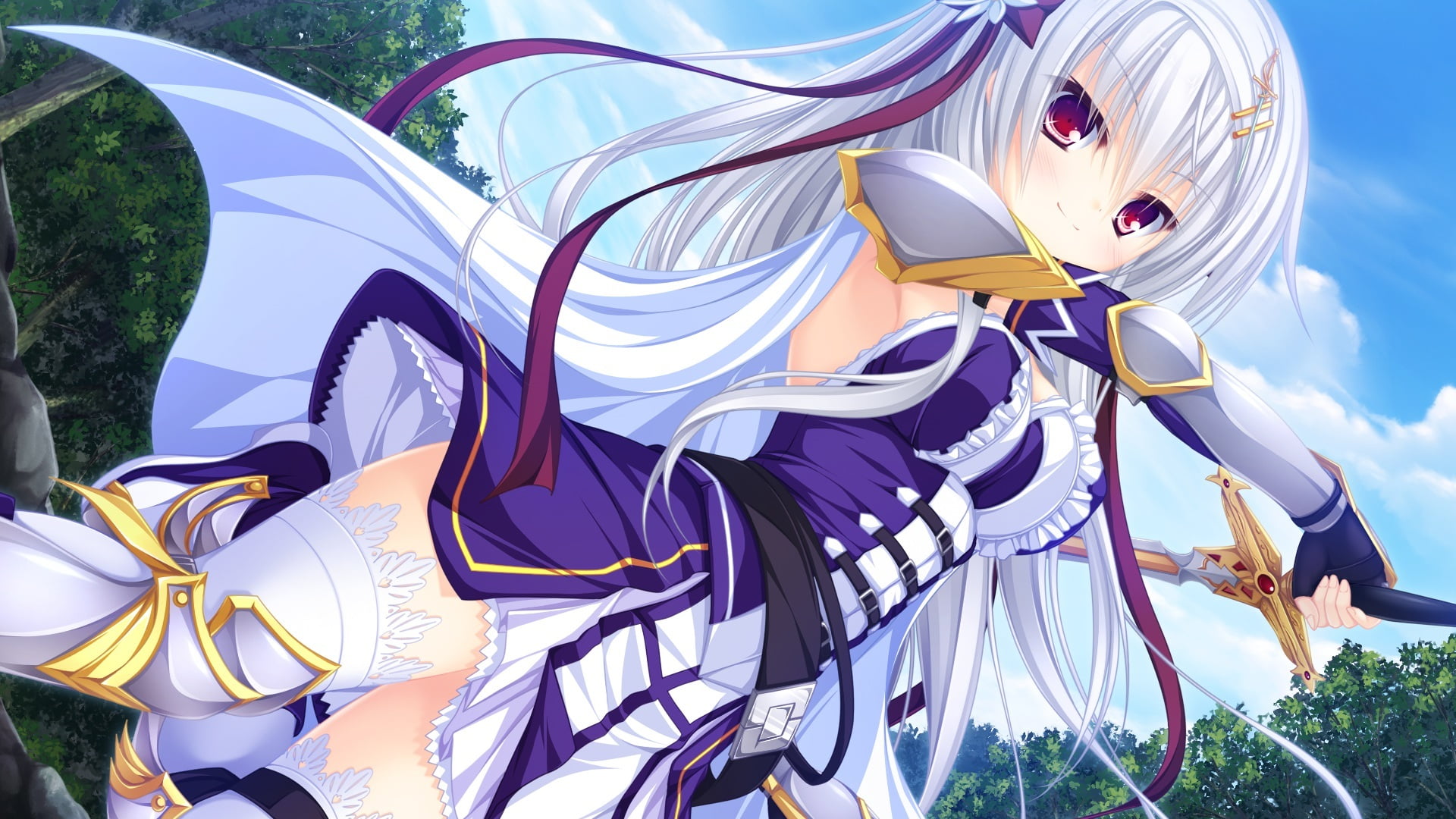 smile, pattern, creativity, leisure activity, plant, sword, design, art and craft, female, land, day, human representation, dressed, anime, sculpture, blue, HD Wallpaper