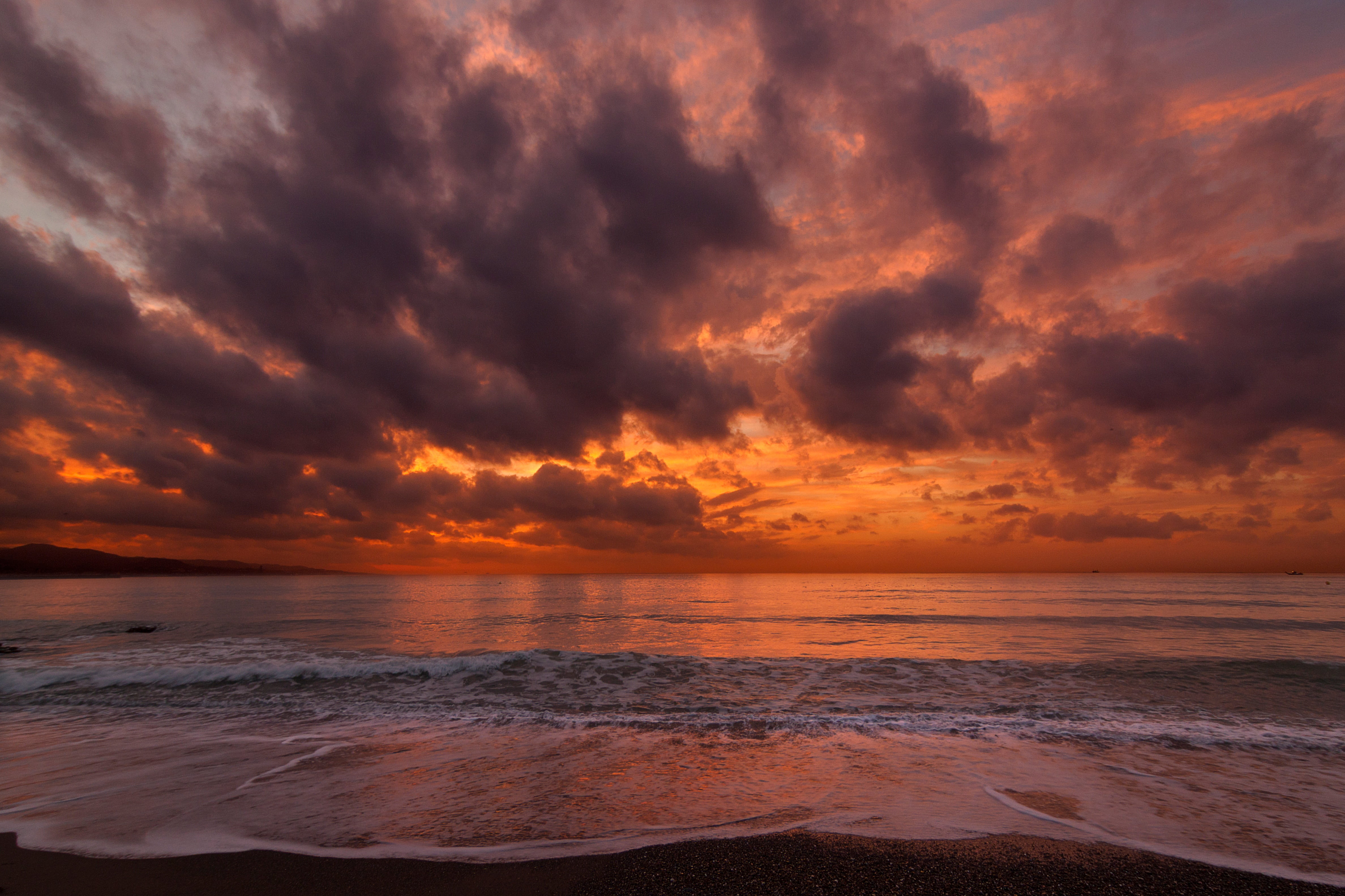 land, ocean, sea, sky, wave, cloud - sky, tranquility, clouds, no people, cloudy, beauty in nature, outdoors, sunset, scenics - nature, tranquil scene, HD Wallpaper