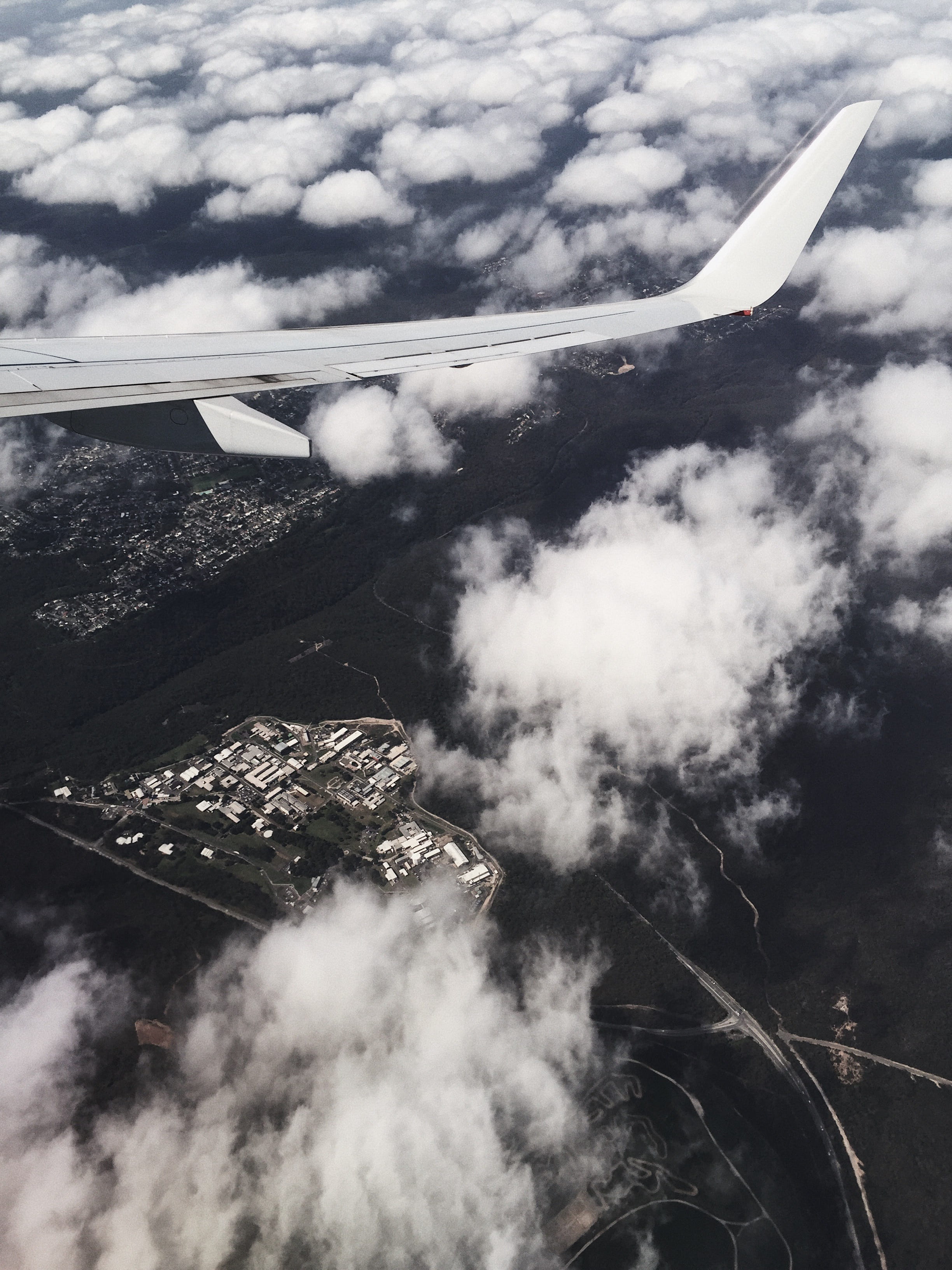 fly, above, outdoors, cloud - sky, day, mid-air, down, aircraft wing, 2K, public transportation, motion, cloud, air pollution, scenics - nature, mode of transportation, Phone HD Wallpaper