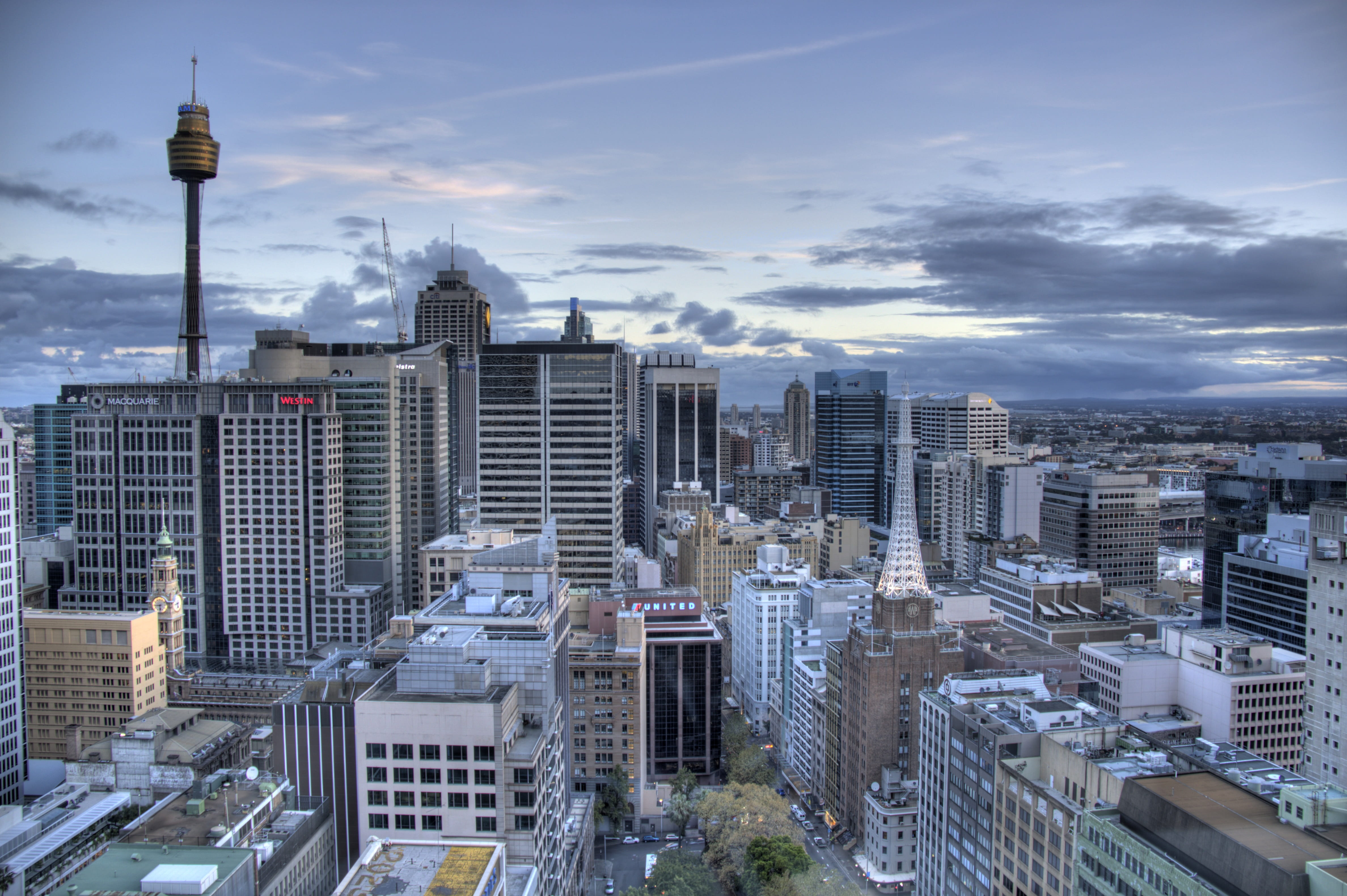 sky, city, crowded, settlement, 4K, tall - high, cityscape, sydney, spire, financial district, downtown, gray, office building exterior, architecture, HD Wallpaper