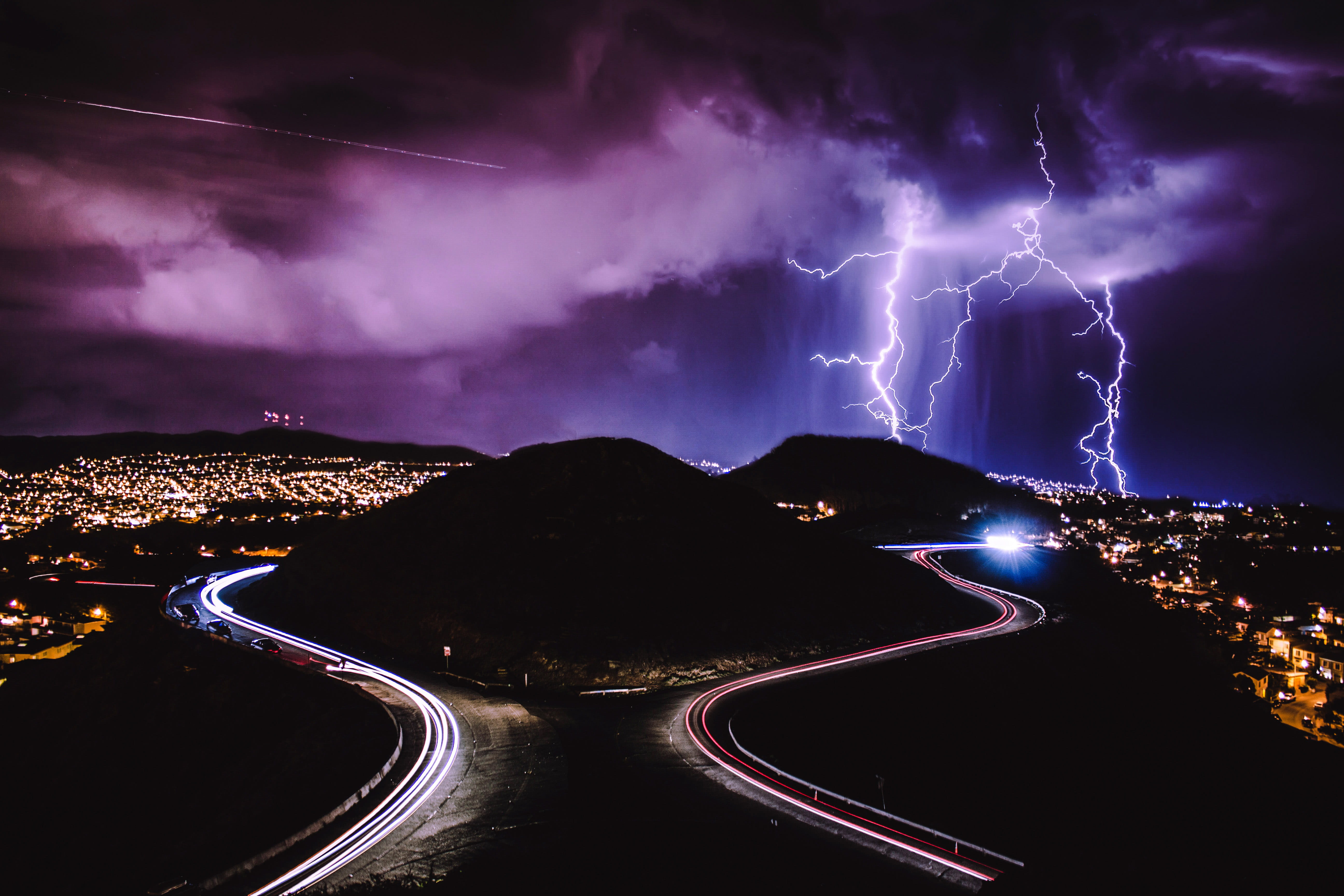 dark, public domain, san francisco, outdoors, francisco, roads, cloud - Sky, no people, thunderstorm, storm, San Francisco, scenics - nature, scenics, Lightning Strikes, HD Wallpaper