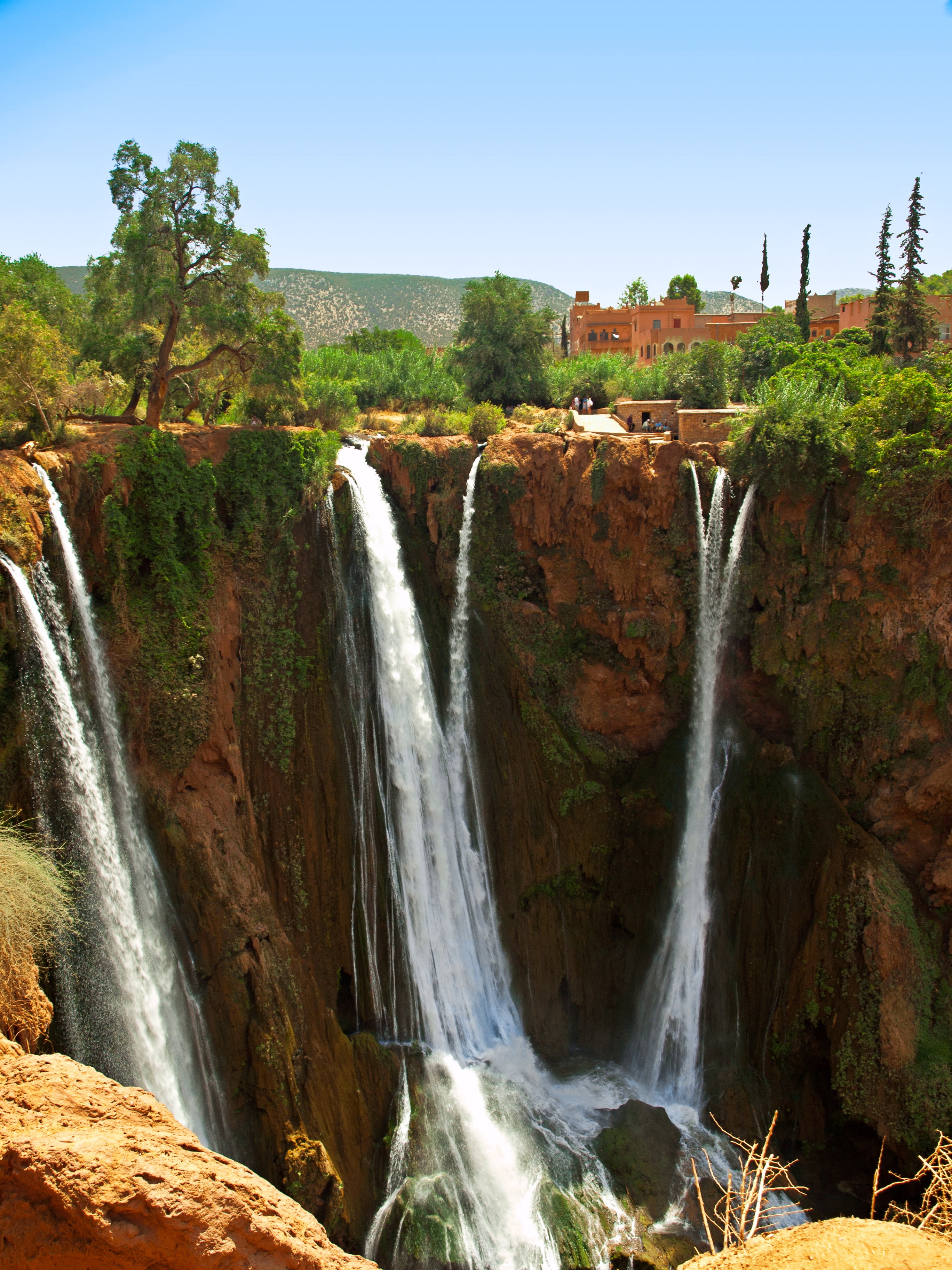 beauty in nature, outdoors, travel destinations, morocco, building, scenery, 2K, flowing water, no people, natural, tranquil, motion, day, architecture, Phone HD Wallpaper