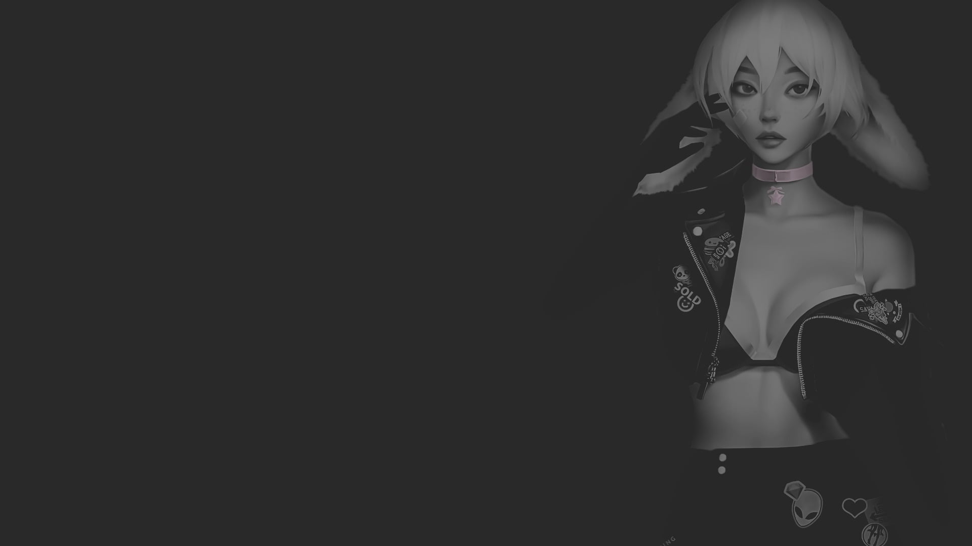 beauty, fantasy art, anime, young women, copy space, young adult, punk, texture, 1080P, fan art, indoors, dark, dark background, standing, women, front view, HD Wallpaper