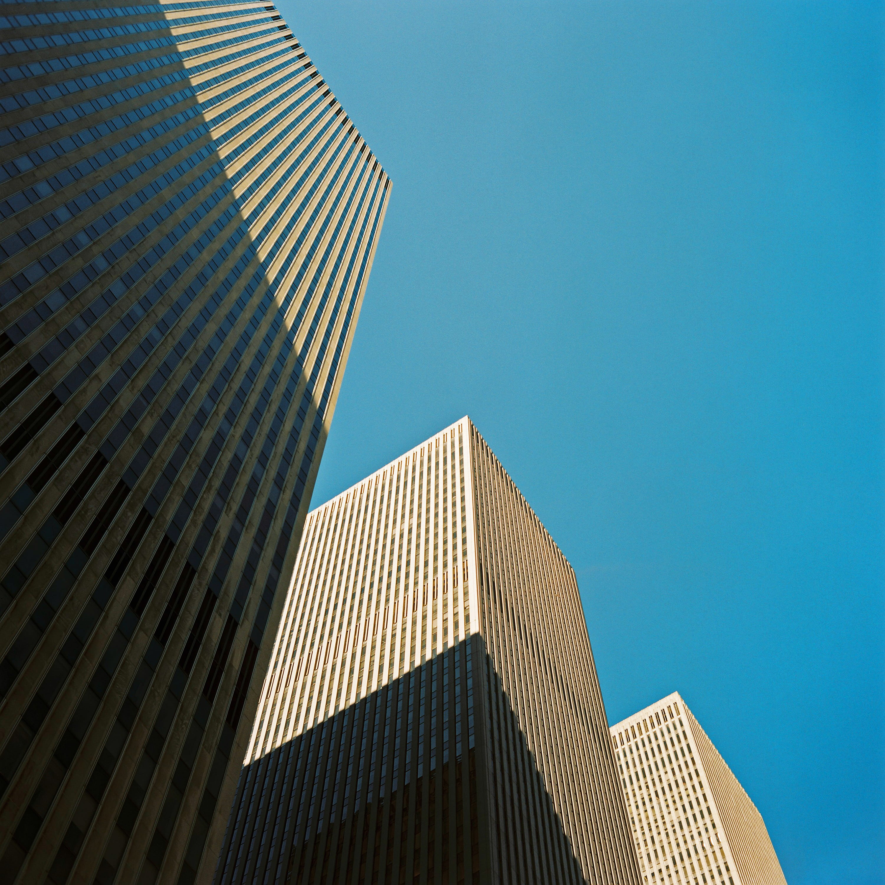 skyscraper, nyc, building exterior, financial district, business, new york city, abtract, city life, blue, office building exterior, united states, low angle view, Phone HD Wallpaper