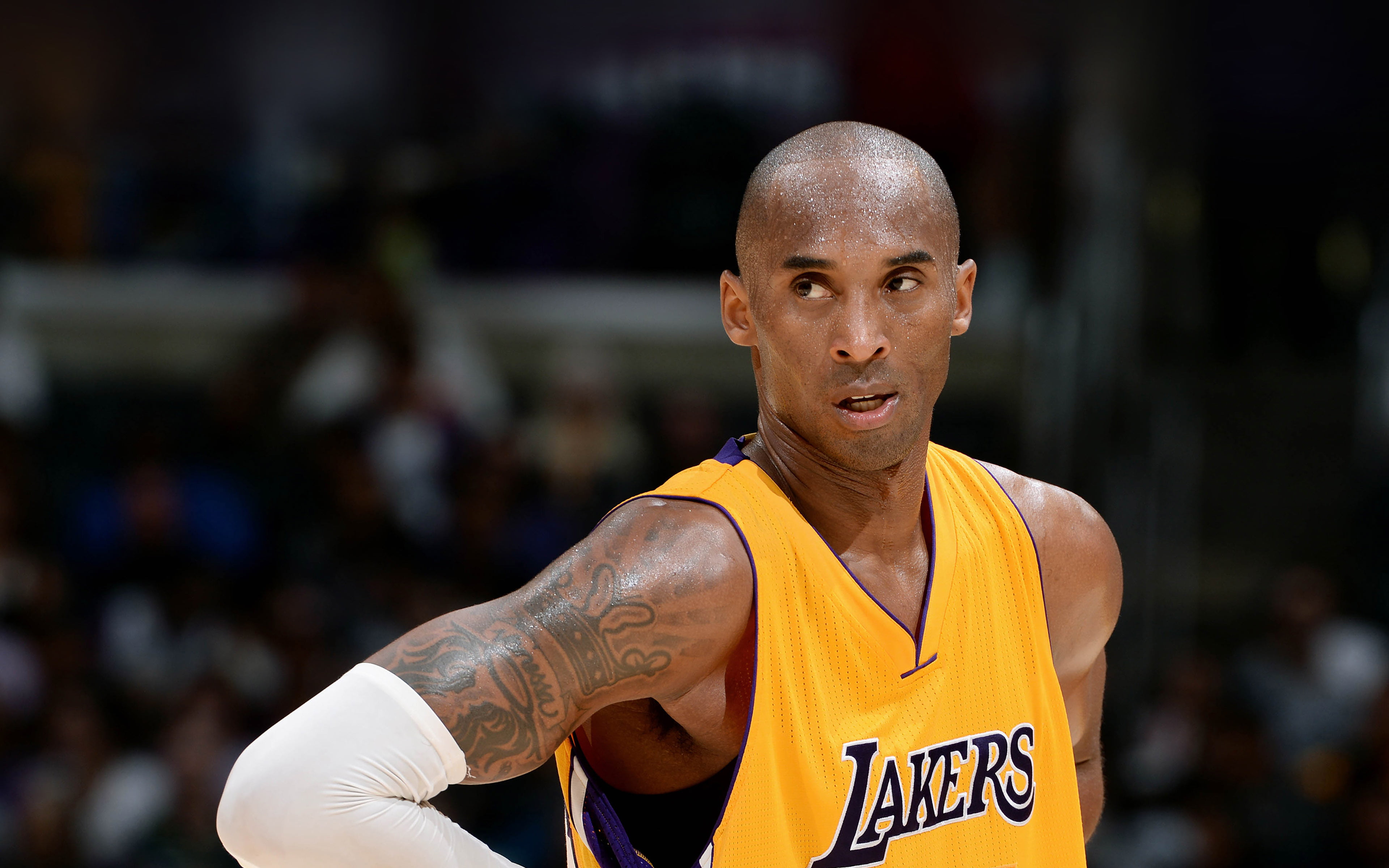 waist up, focus on foreground, exercising, front view, sportsman, one person, portrait, 4K, clothing, determination, nba, lakers, real people, kobe, bryant, HD Wallpaper