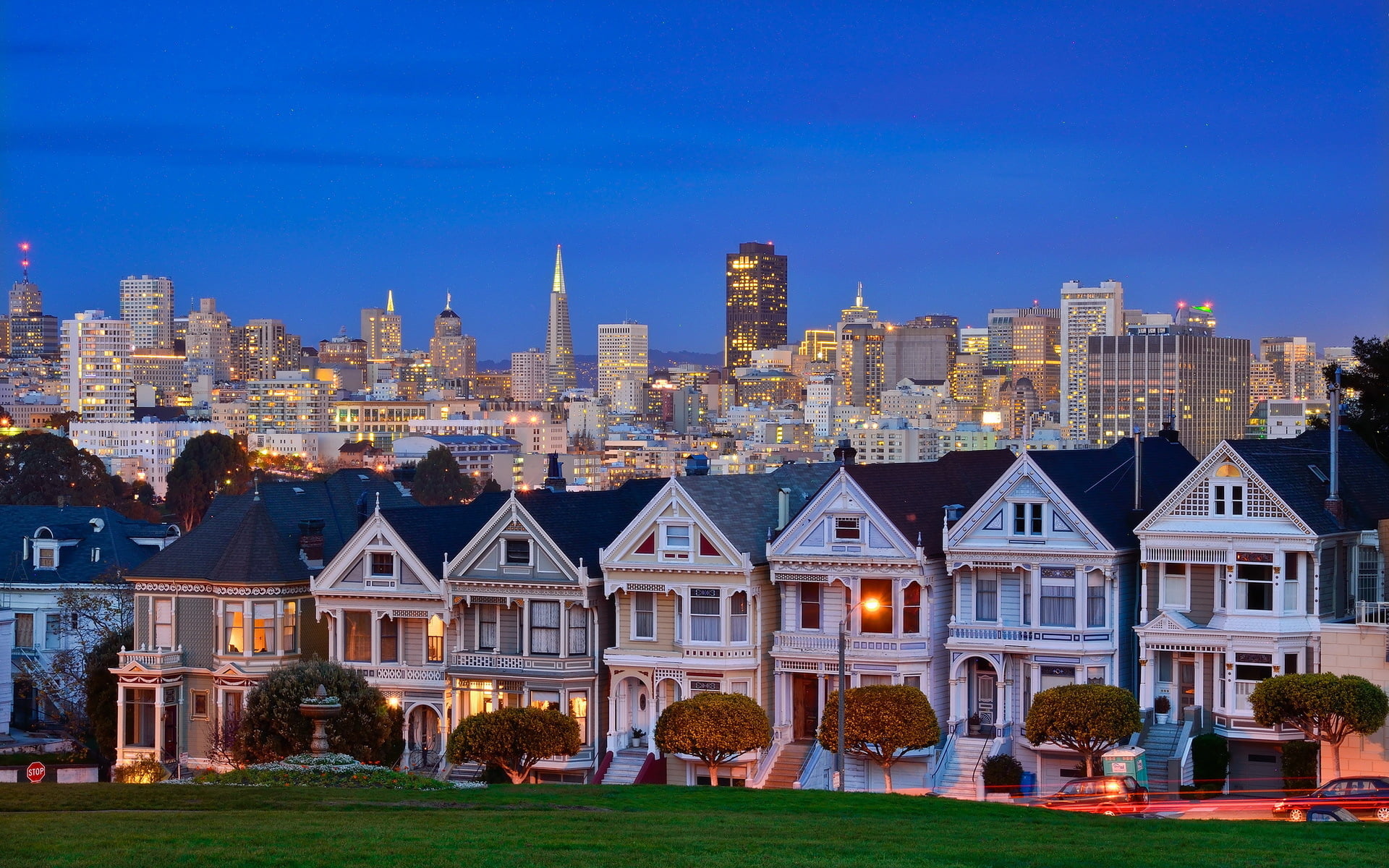 nature, skyscraper, landscape, cityscape, city, tall - high, architecture, building, built structure, Alamo Square, tower, 1080P, sky, outdoors, United States, HD Wallpaper