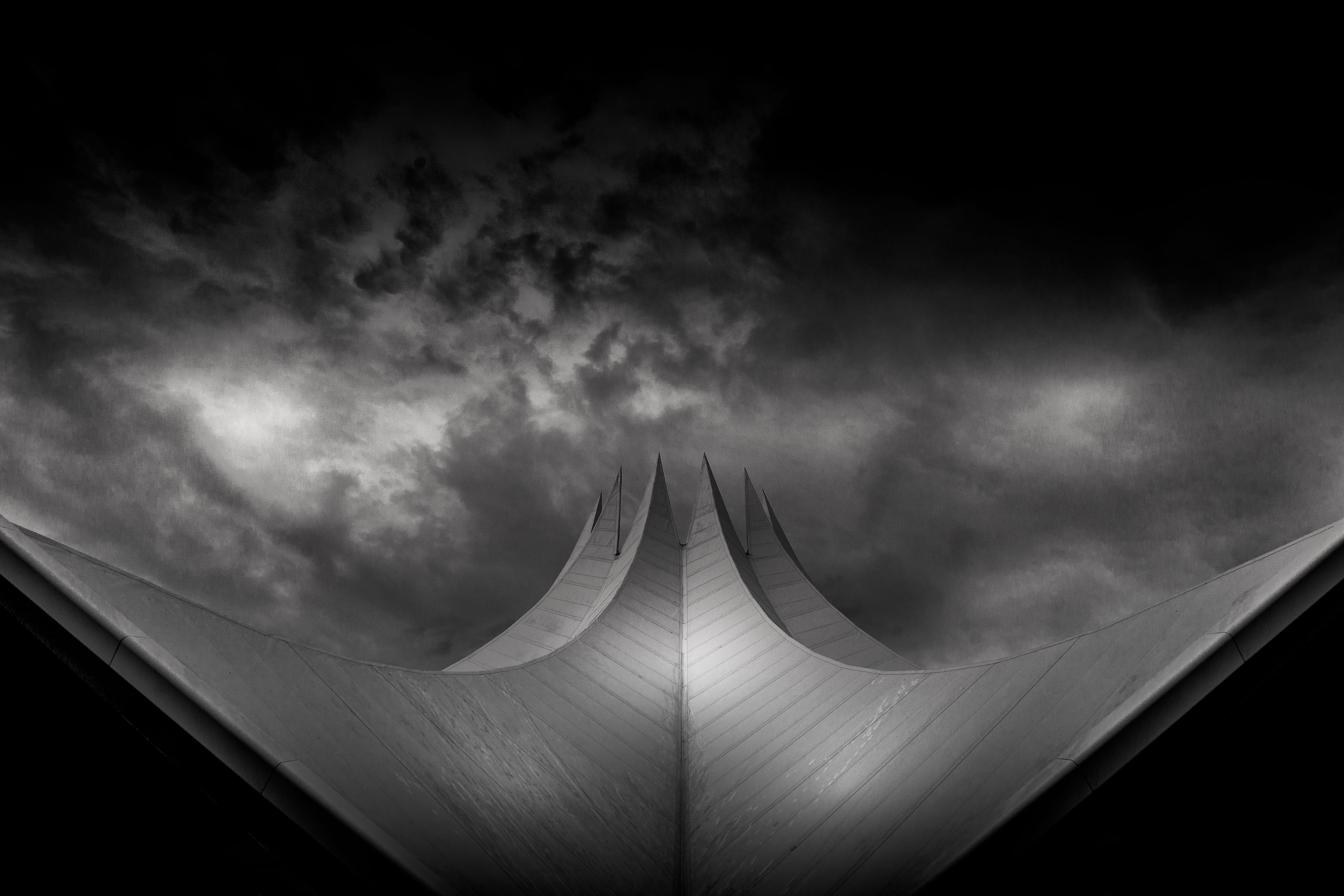 cloud, manument, architecture, night, storm cloud, sky, digital composite, storm, cloud - sky, outdoors, simplicity, building, black, overcast, arts culture and entertainment, HD Wallpaper