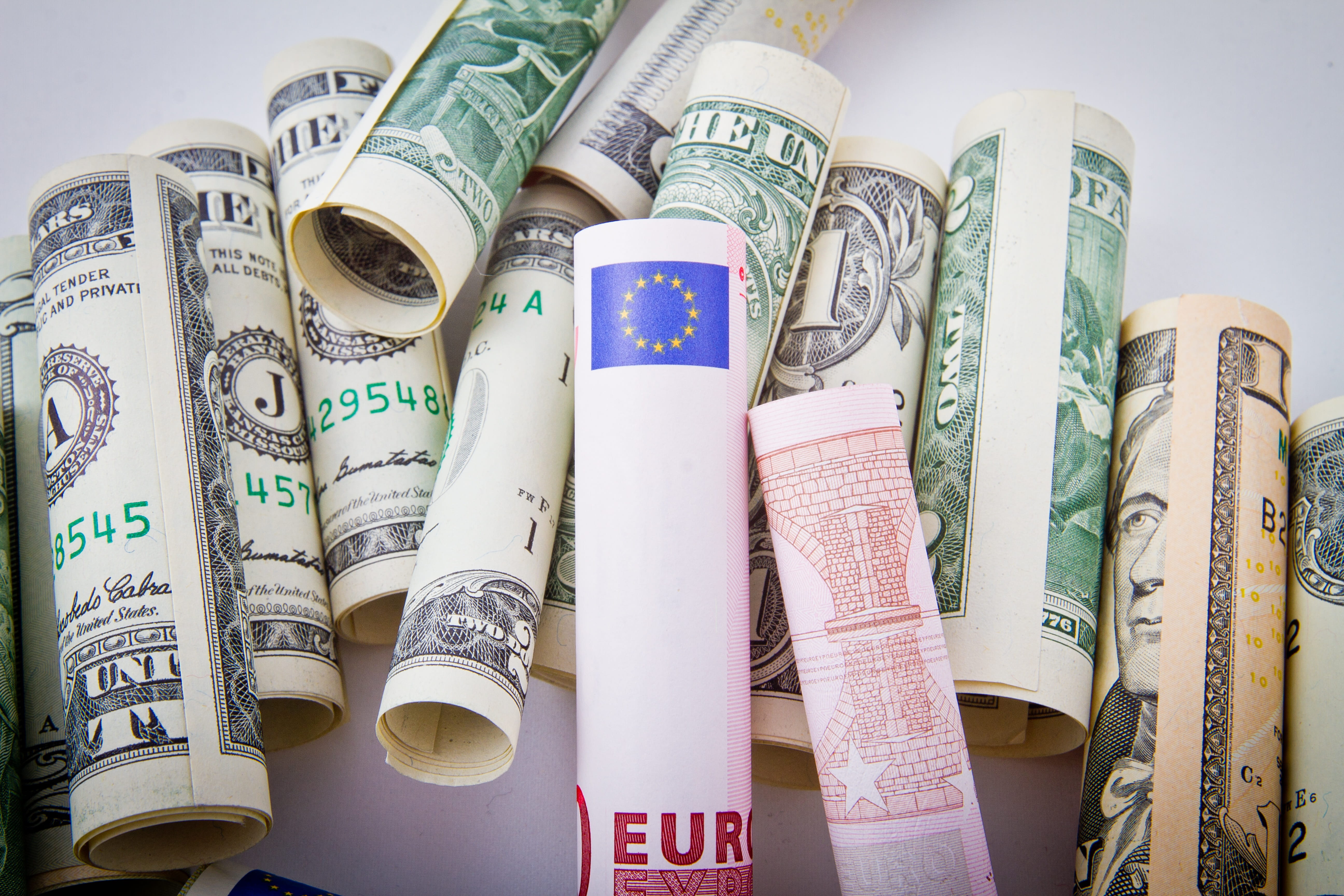 finance, paper currency, euro, self improvement, rolled up, stack, newspaper, federal reserve system, trade, currency, Dollar, 5K, indoors, crisis, united states, HD Wallpaper
