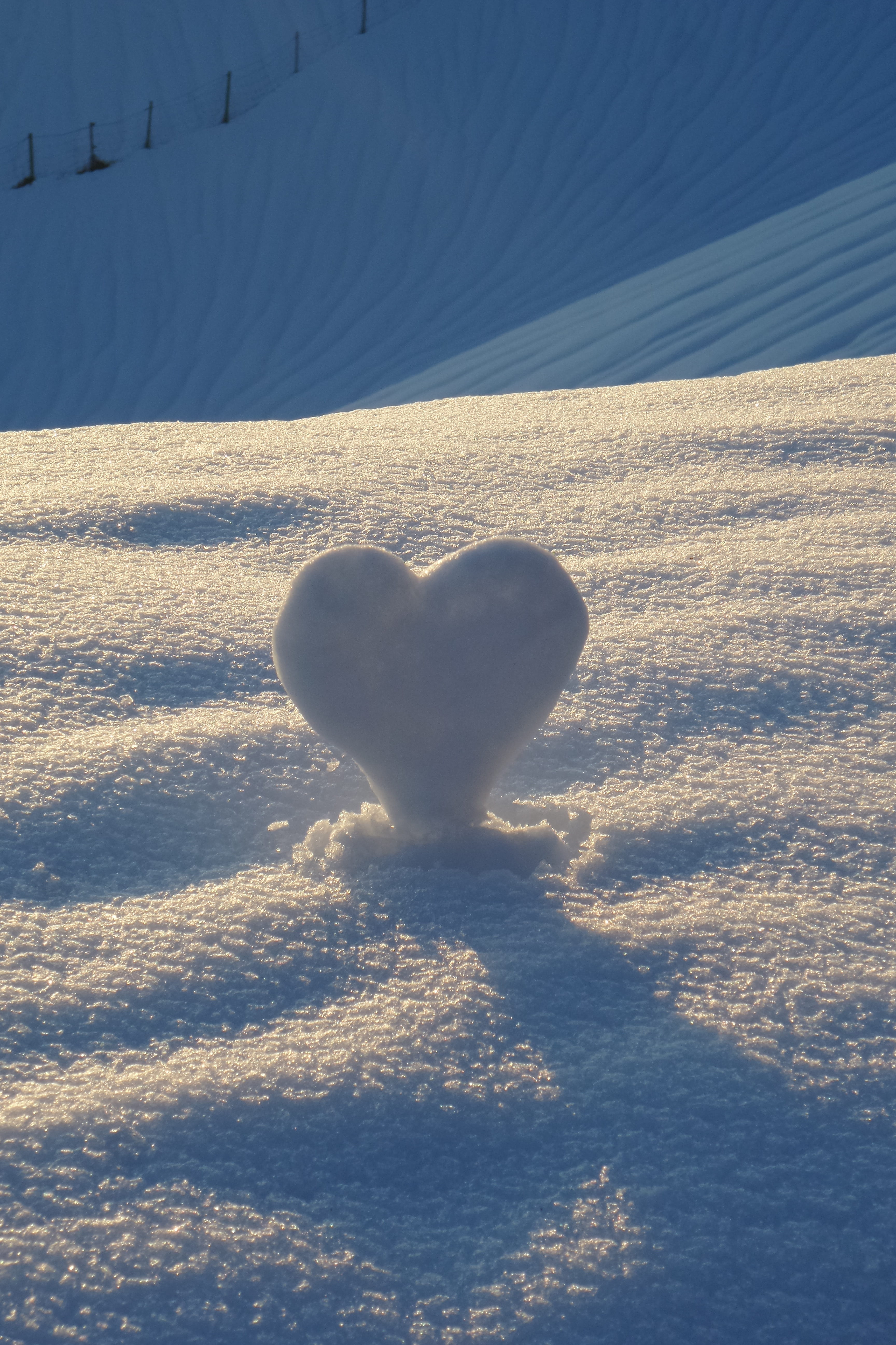 beauty in nature, white color, snow heart, nature, heart shape, tranquility, shadow, wintry, positive emotion, blue, land, winter, no people, heart, outdoors, Phone HD Wallpaper