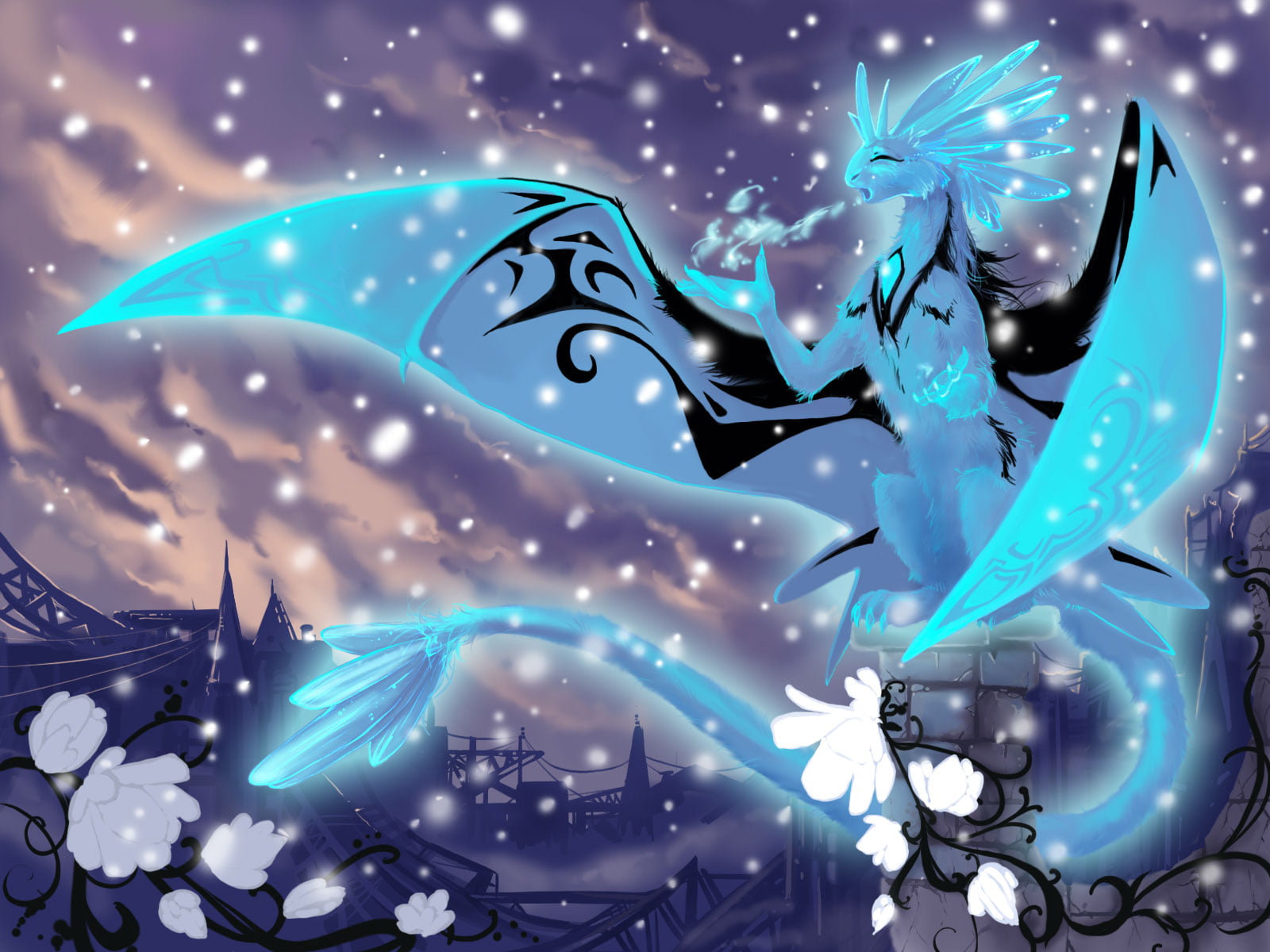 christmas, no people, element, cold, snowflake, studio shot, backdrop, nature, decoration, magic, winter, light - Natural Phenomenon, shiny, crystals, dragon, HD Wallpaper