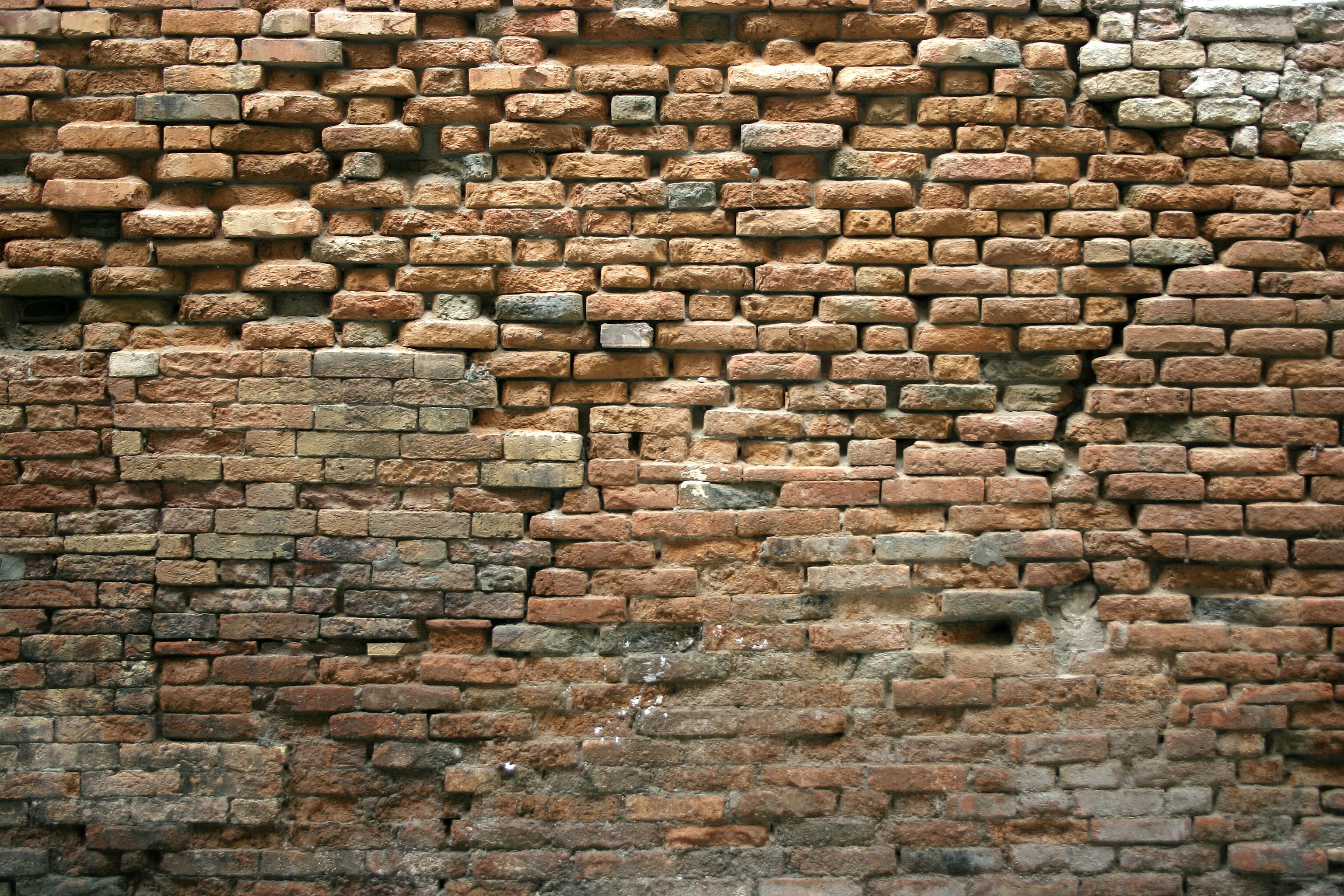 architecture, repetition, wall, pattern, built structure, old, outdoors, cracks, brick, full frame, stone wall, brick wall, brown, brocken, 2K, solid, HD Wallpaper